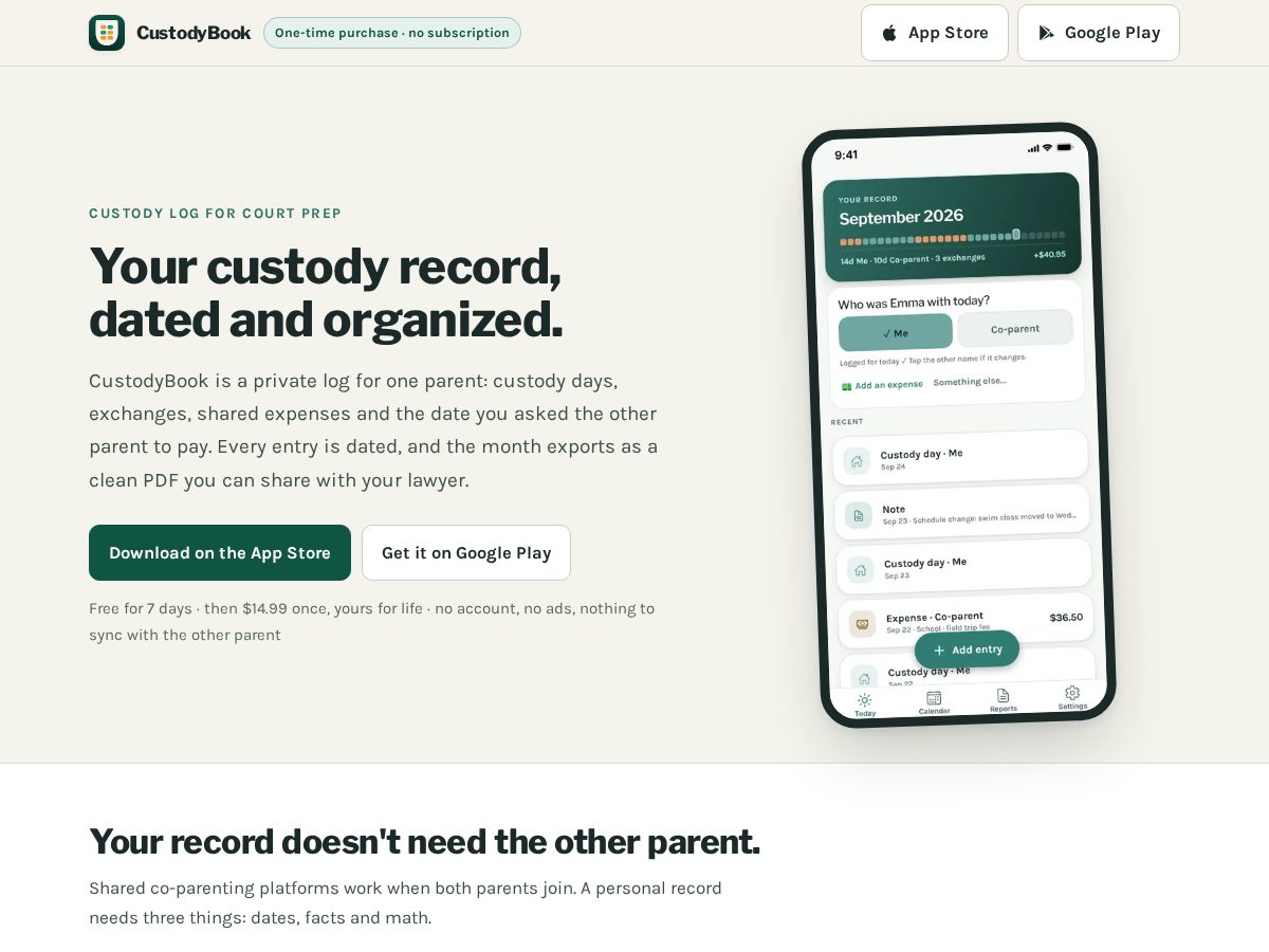 Landing-page snapshot of getcustodybook.com