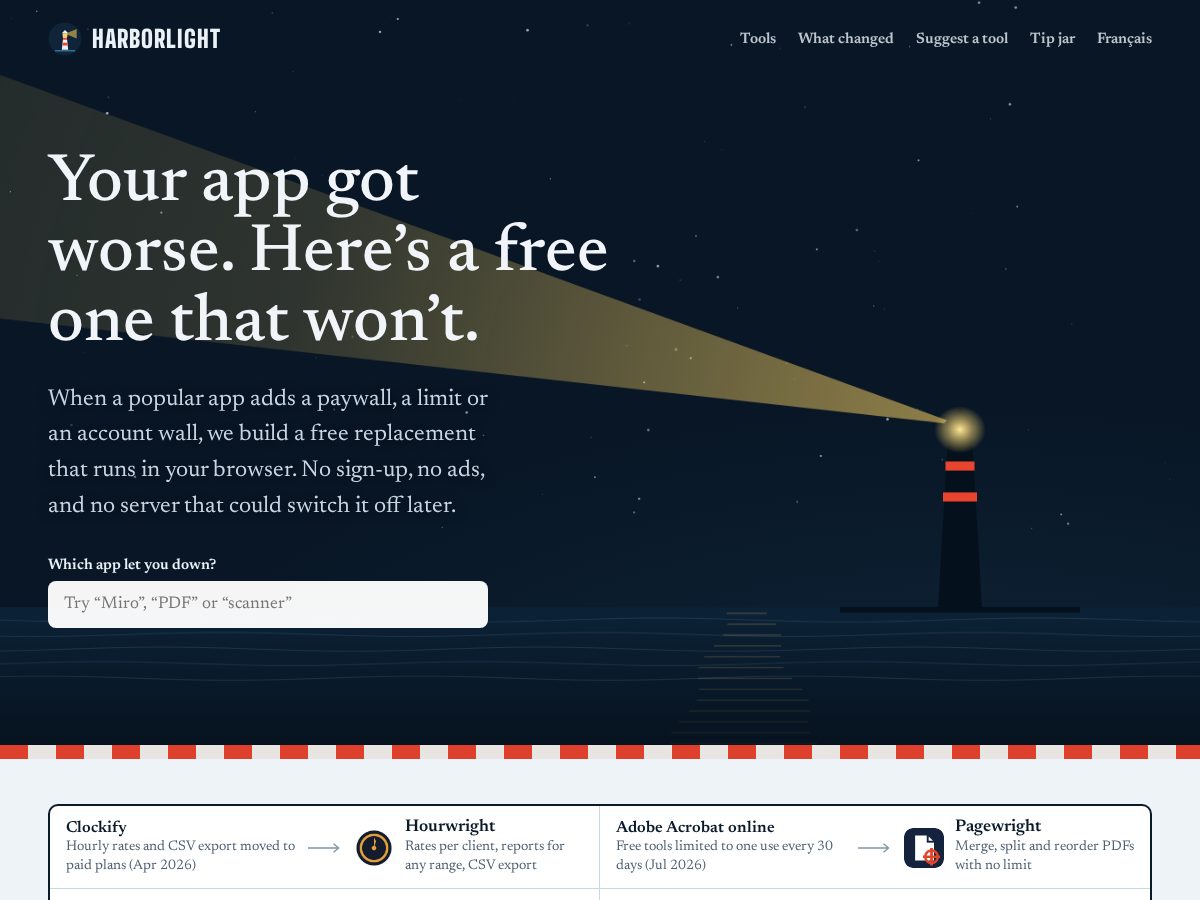 Landing-page snapshot of getharborlight.com