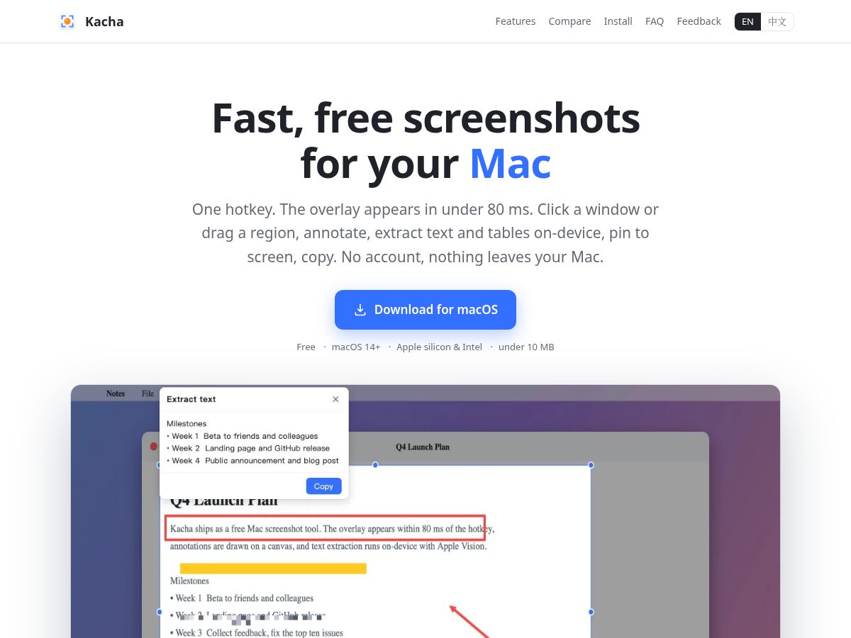 Landing-page snapshot of getkacha.com