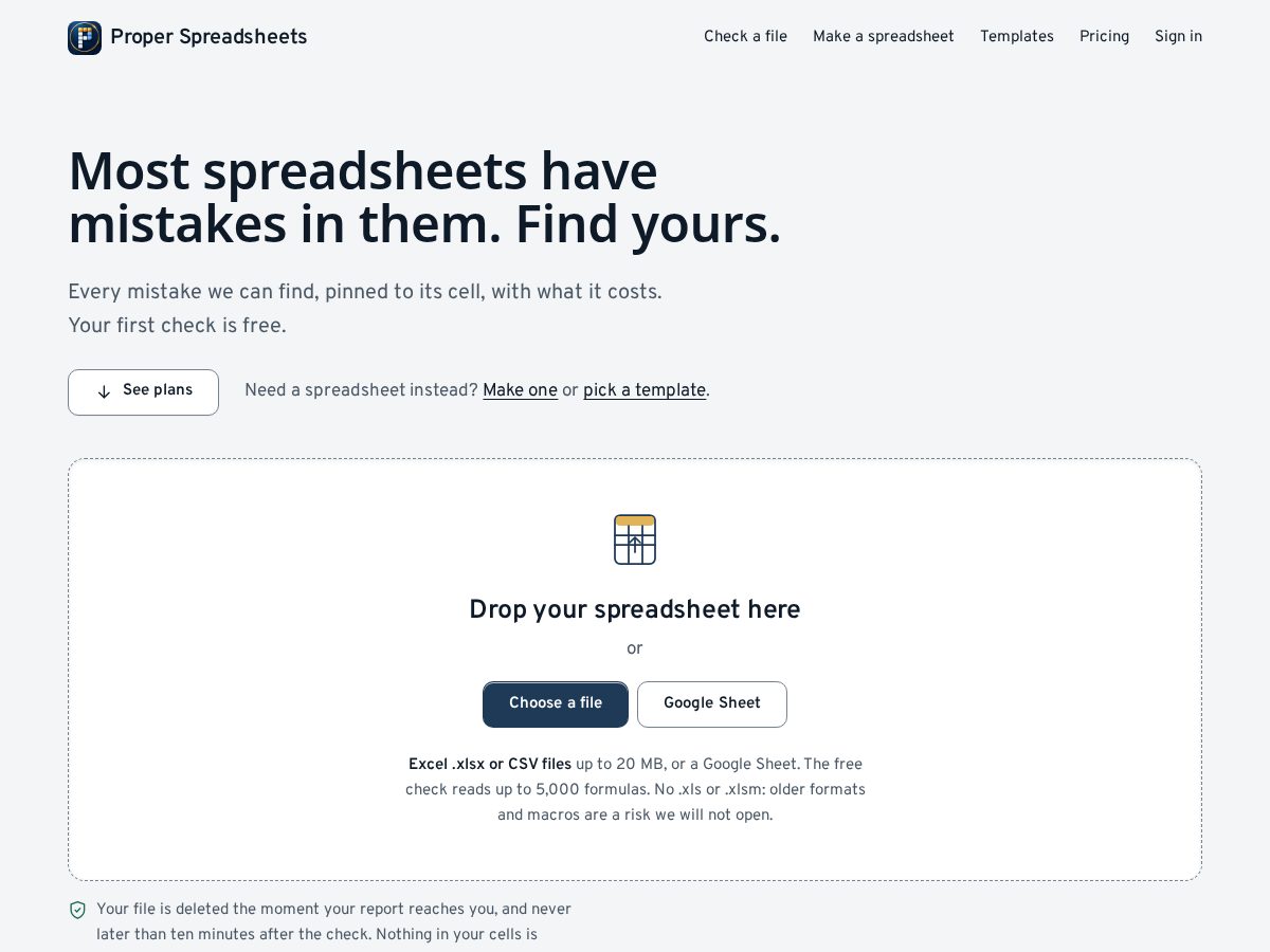 Landing-page snapshot of getproperspreadsheets.com