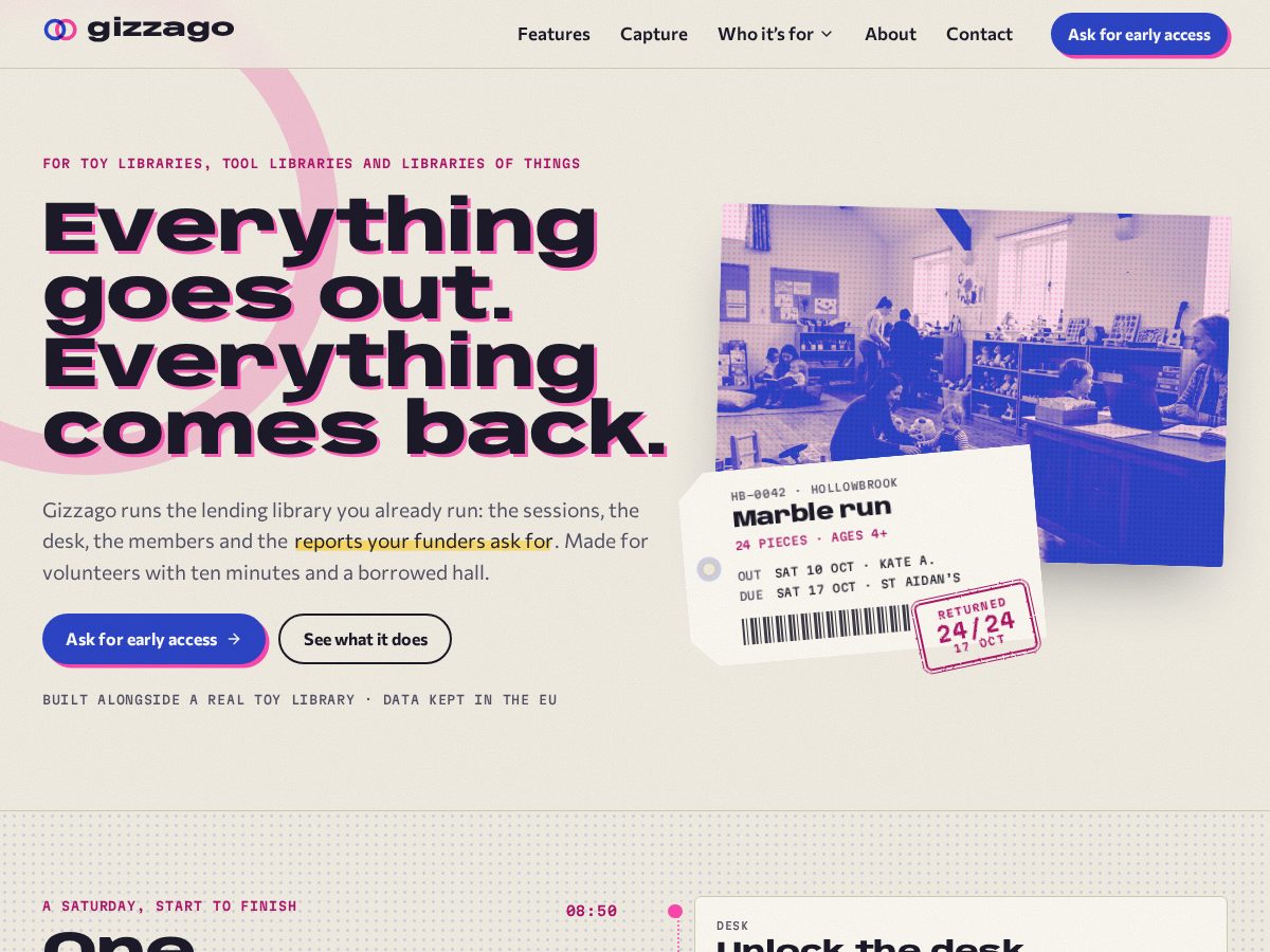Landing-page snapshot of gizzago.com
