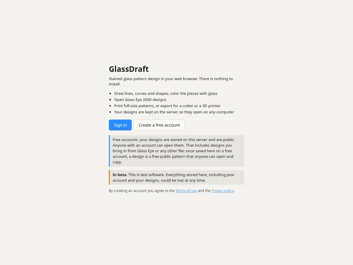 Landing-page snapshot of glassdrafter.com