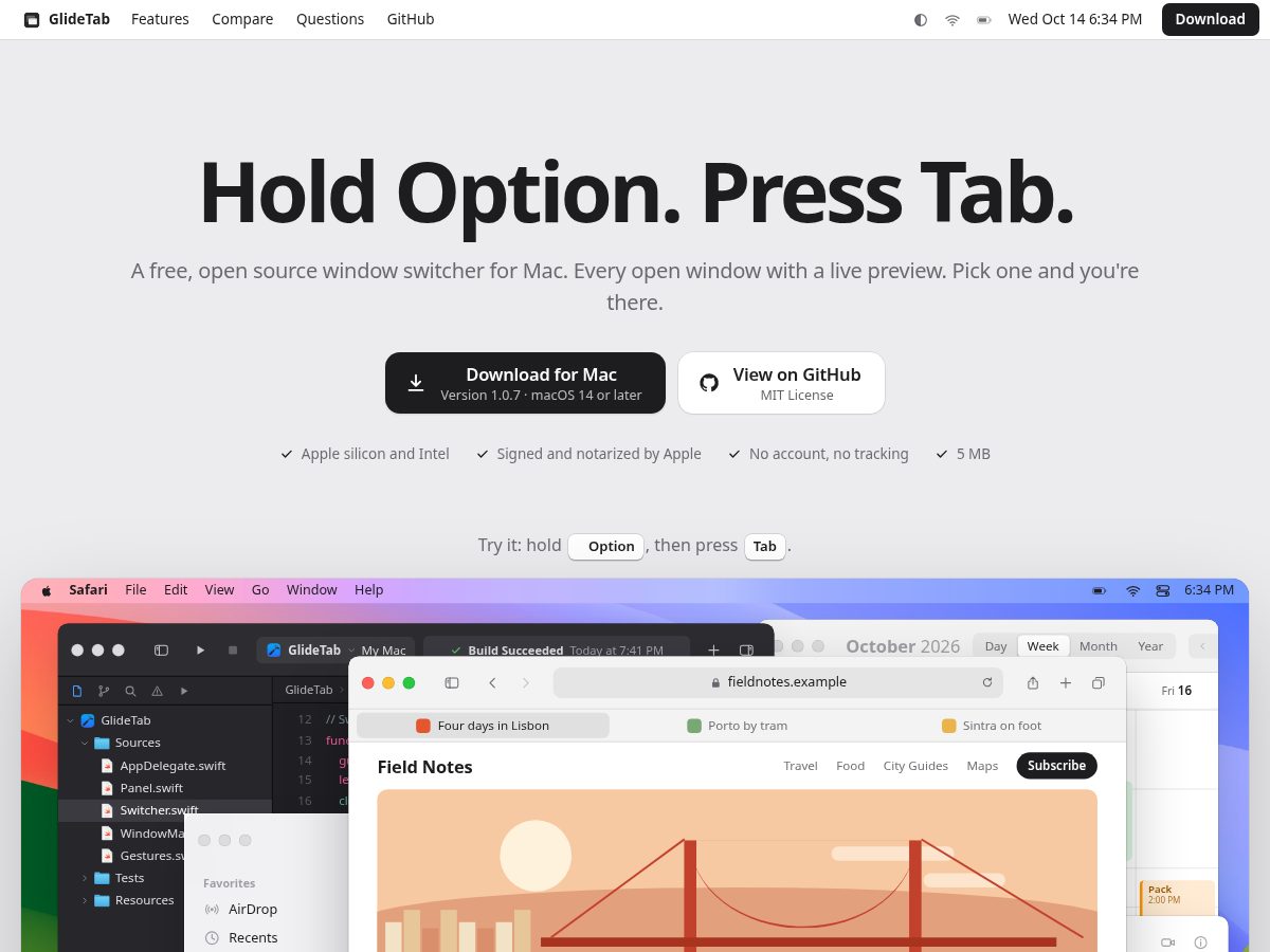 Landing-page snapshot of glidetab.com
