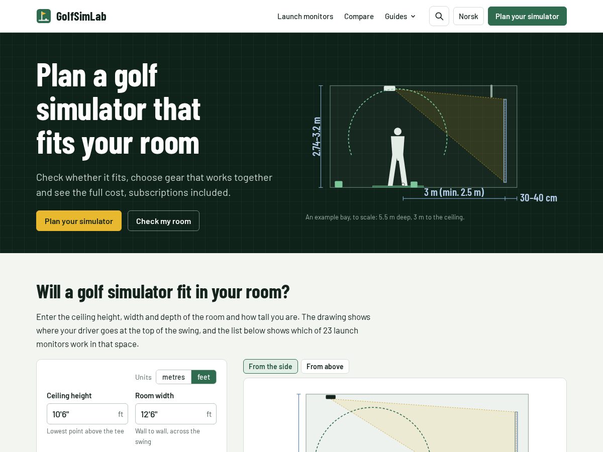 Landing-page snapshot of golfsimlab.com