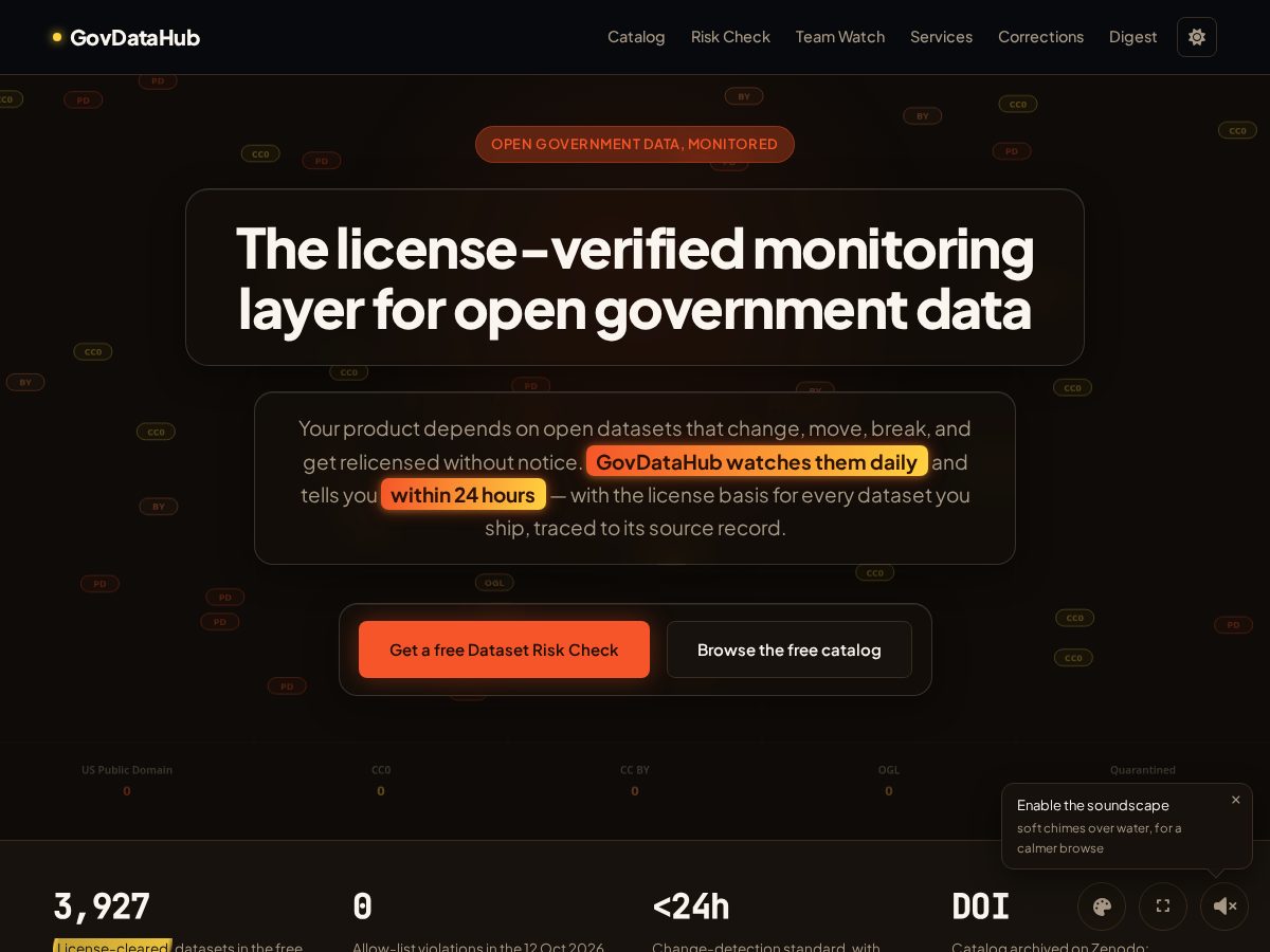 Landing-page snapshot of govdatahub.com
