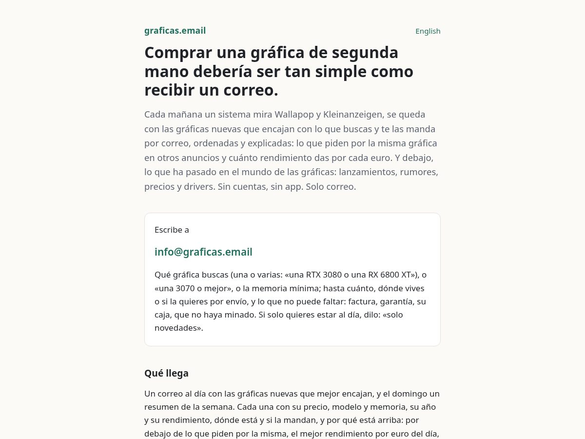 Landing-page snapshot of graficas.email