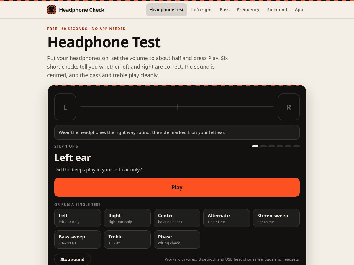 Landing-page snapshot of headphonecheck.org