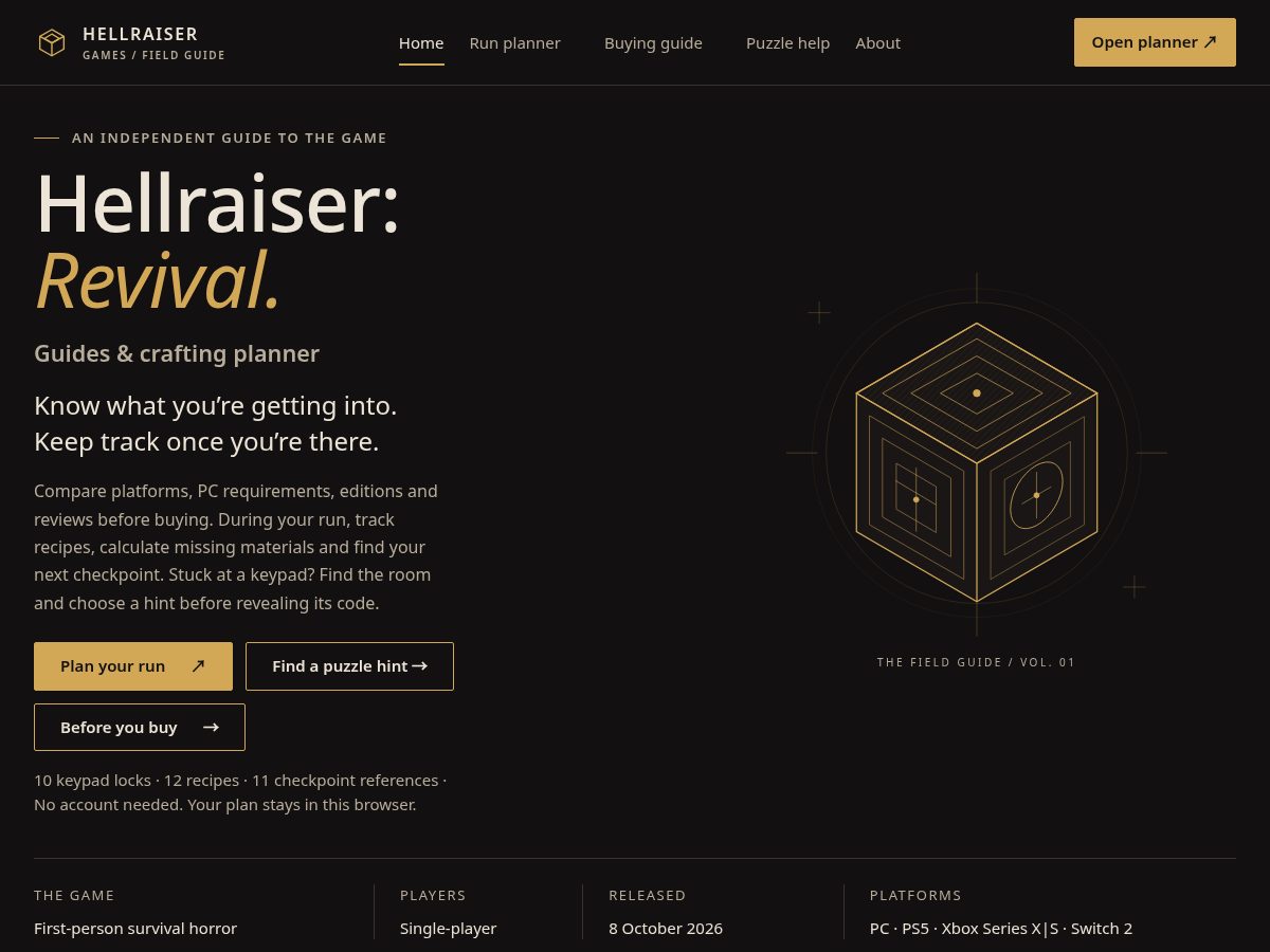 Landing-page snapshot of hellraisergames.com