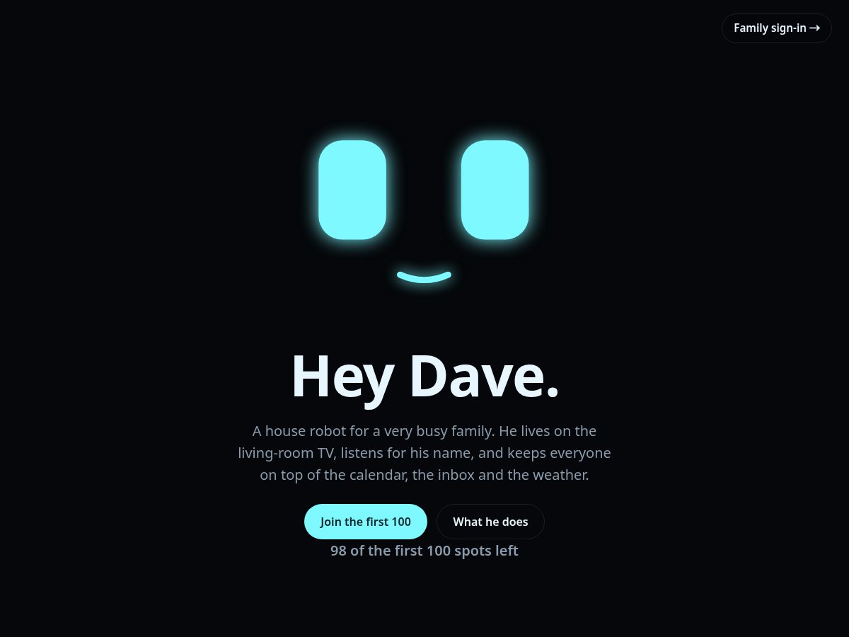 Landing-page snapshot of heydave.bot