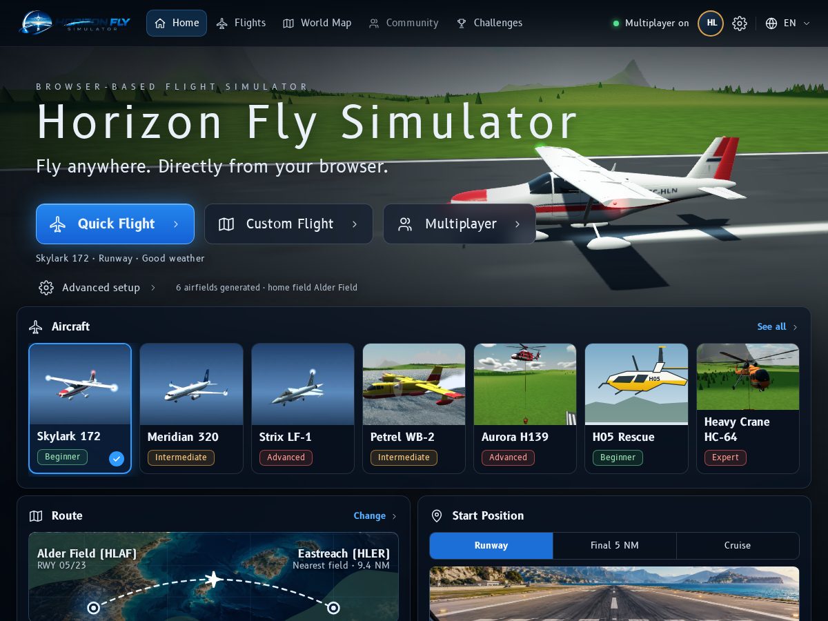 Landing-page snapshot of horizonflysimulator.com
