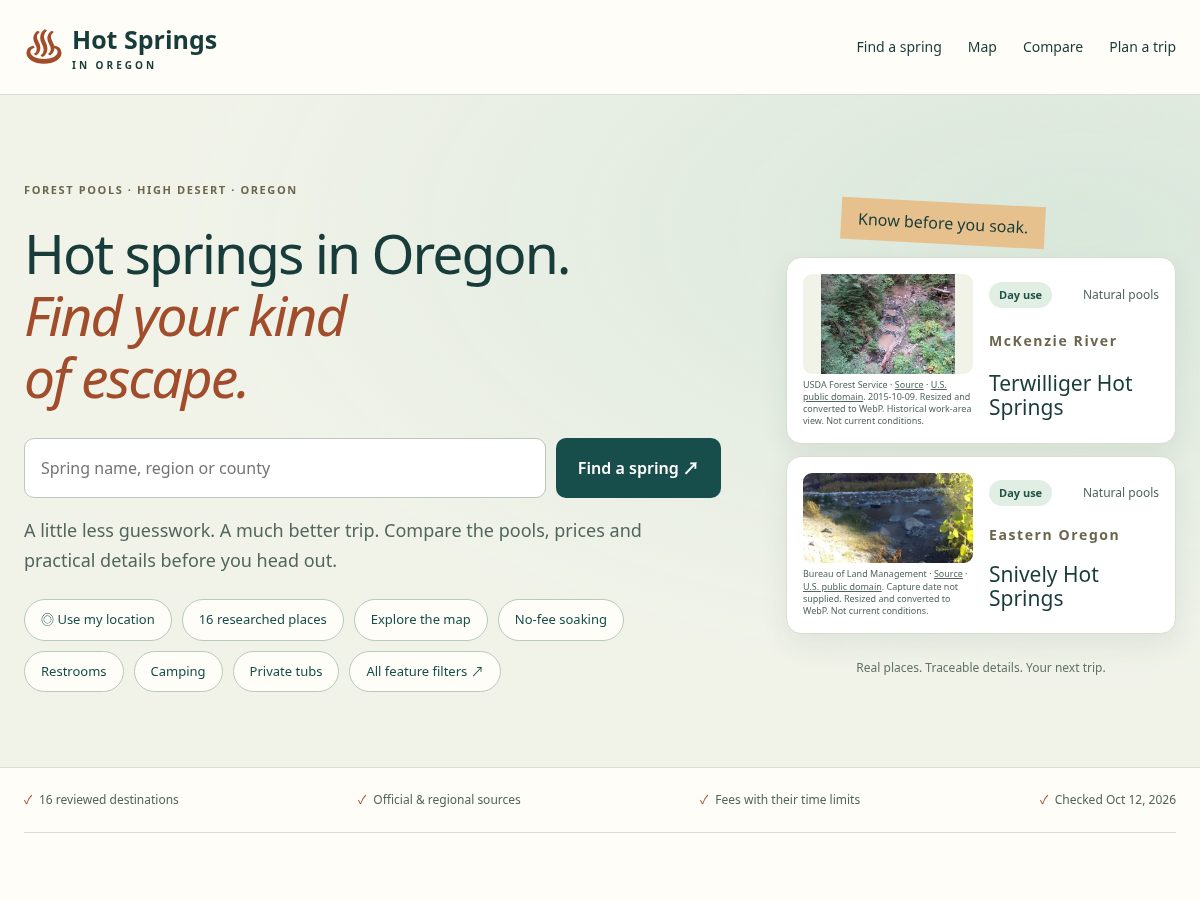 Landing-page snapshot of hotspringsinoregon.com