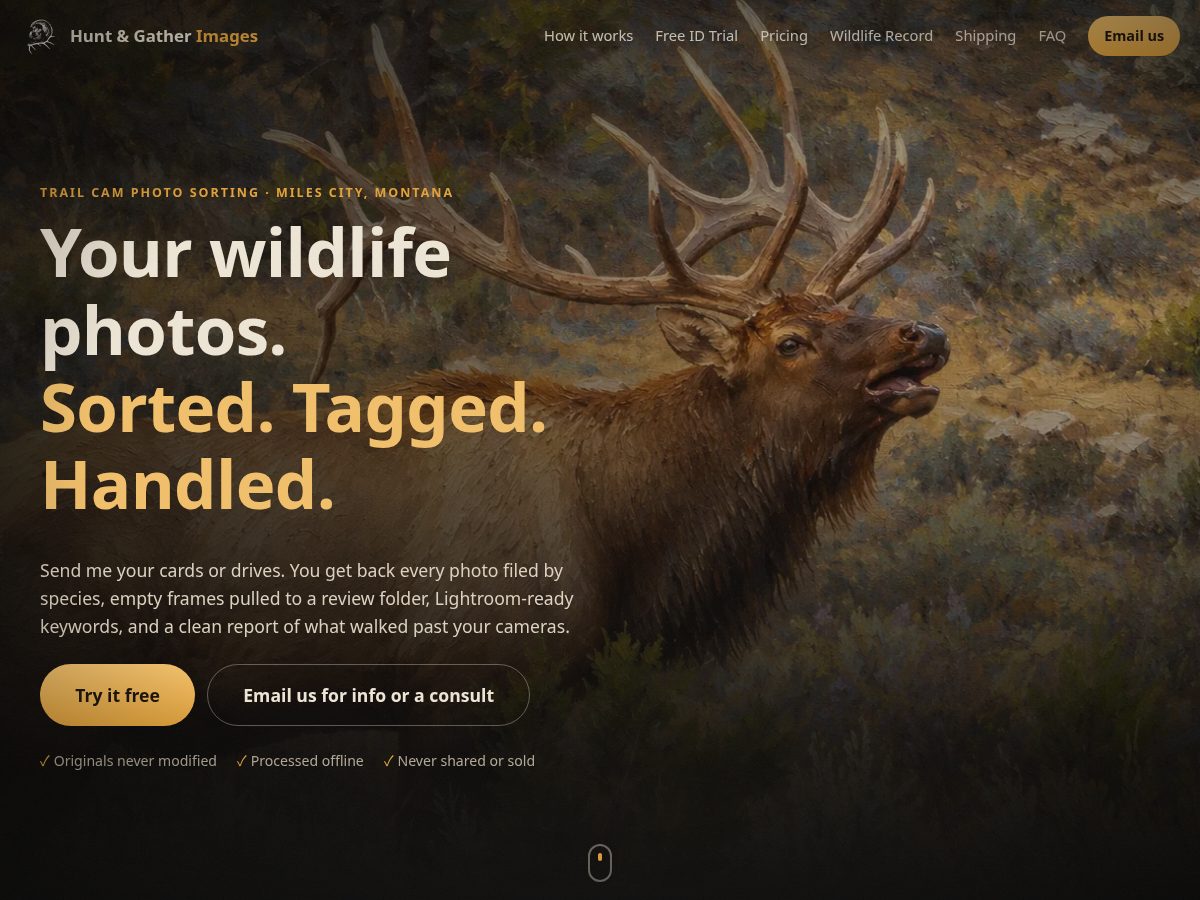Landing-page snapshot of huntandgatherimages.com