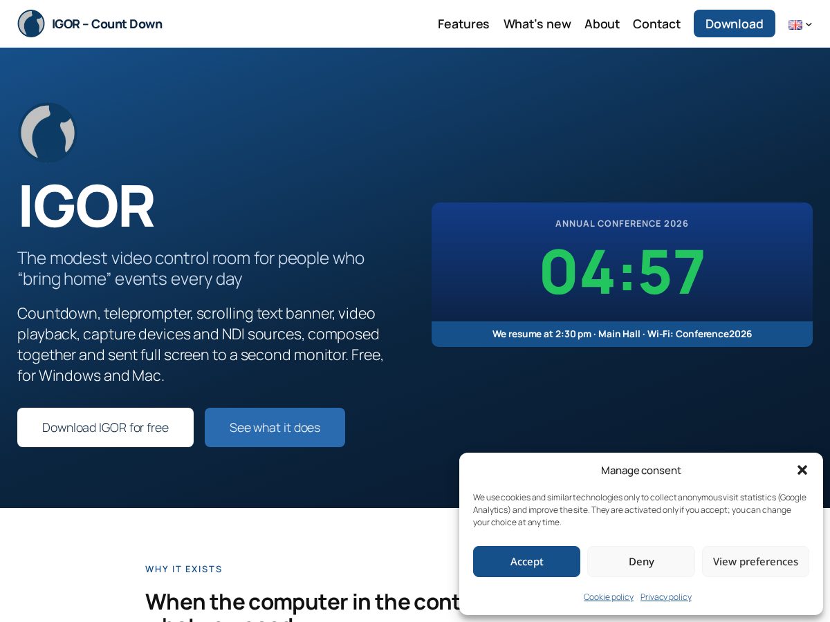Landing-page snapshot of igorcountdown.com