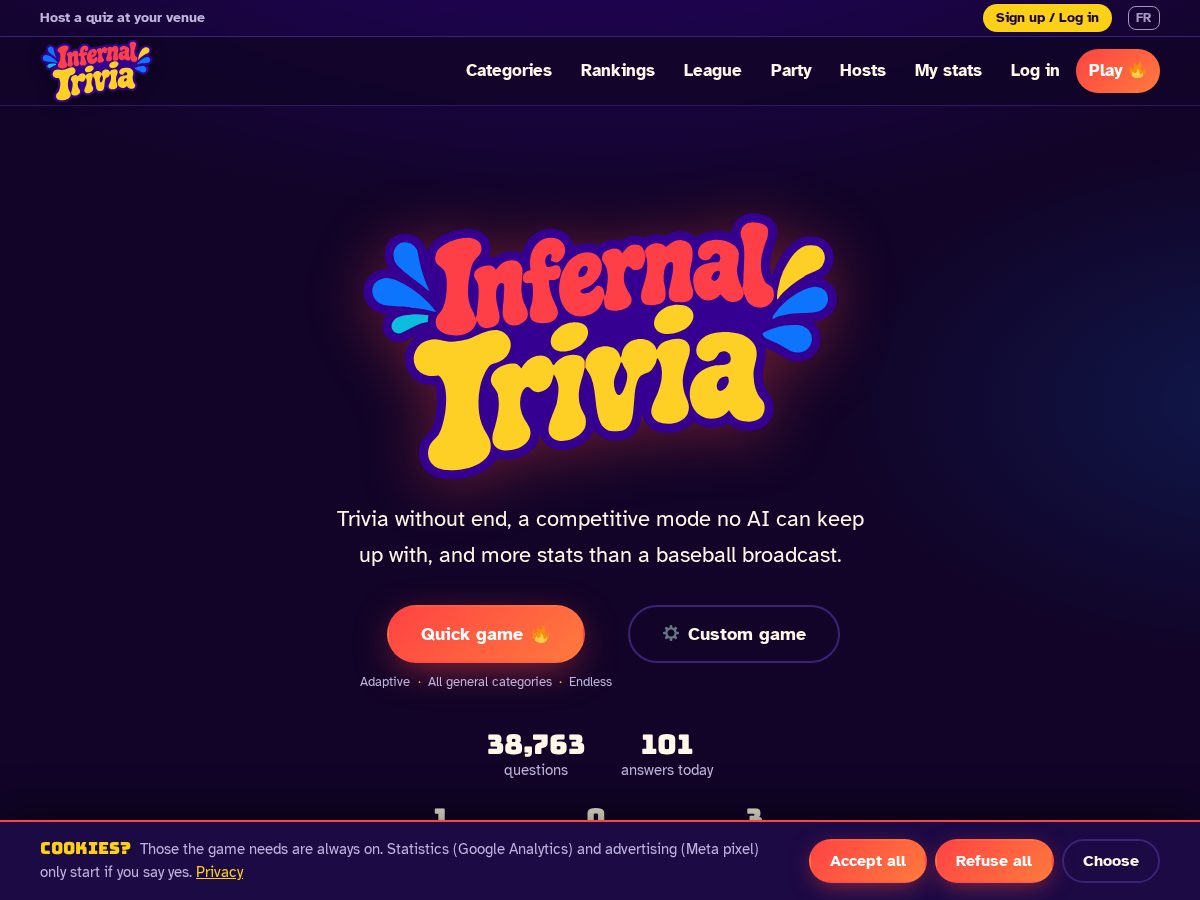 Landing-page snapshot of infernaltrivia.com