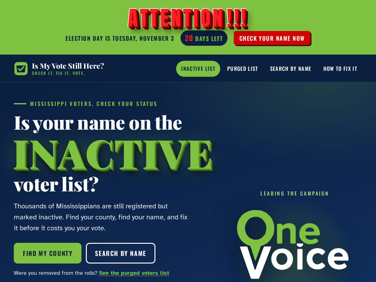 Landing-page snapshot of ismyvotestillherems.org