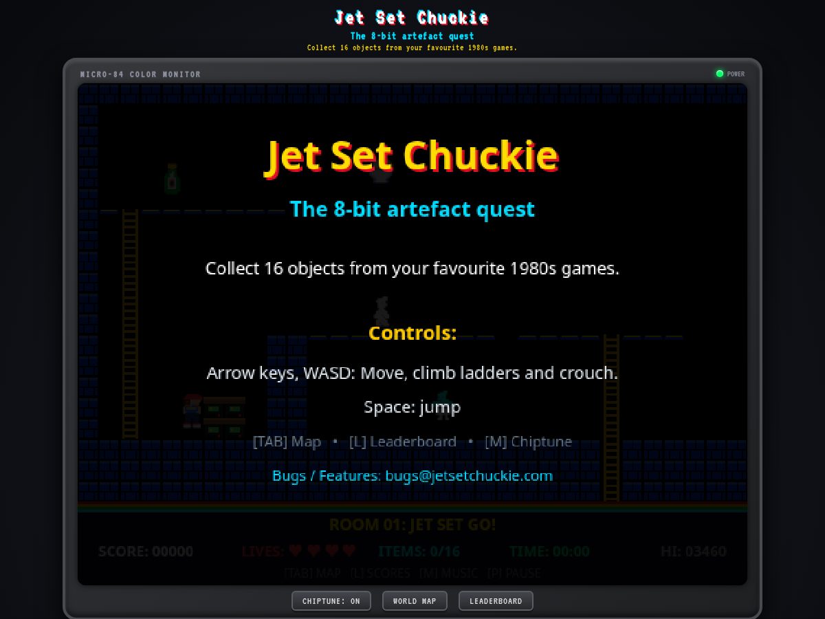Landing-page snapshot of jetsetchuckie.com