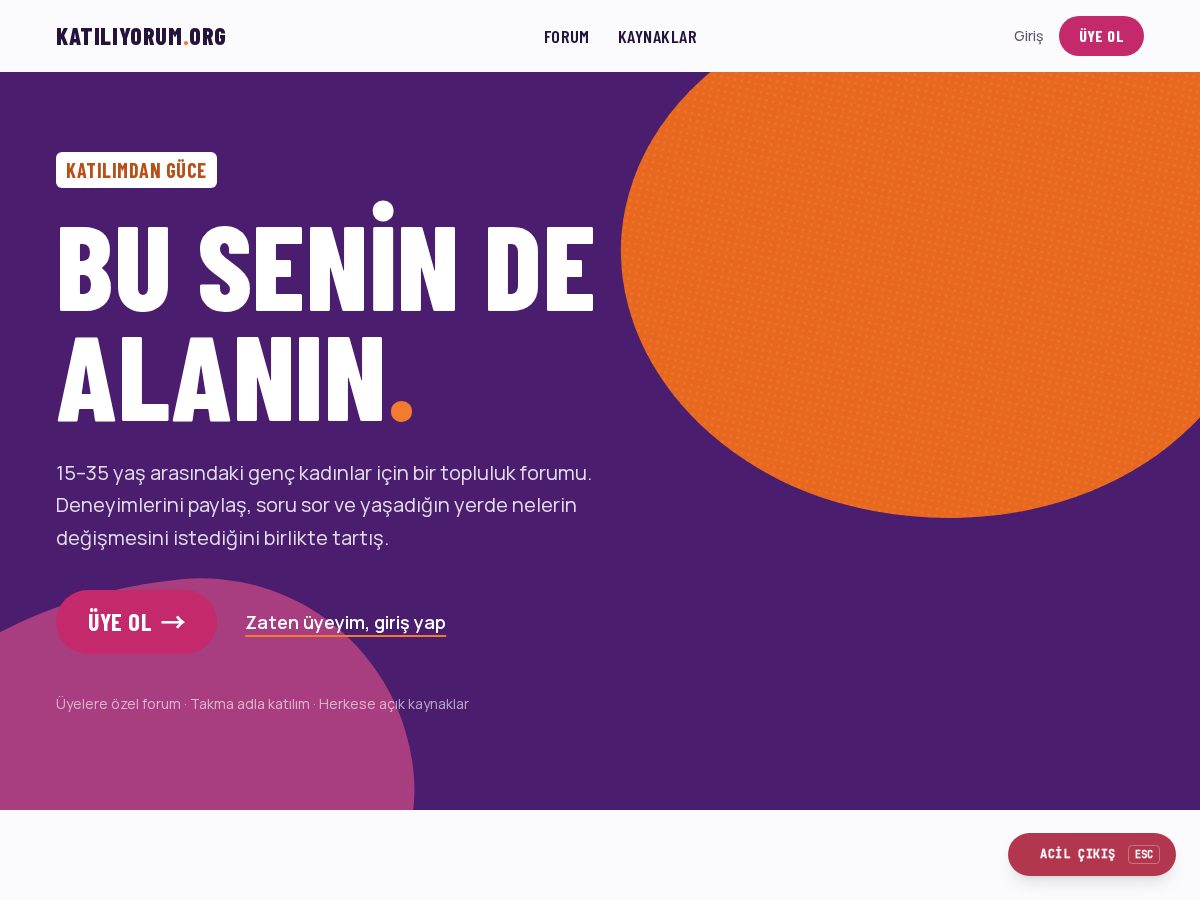 Landing-page snapshot of katiliyorum.org