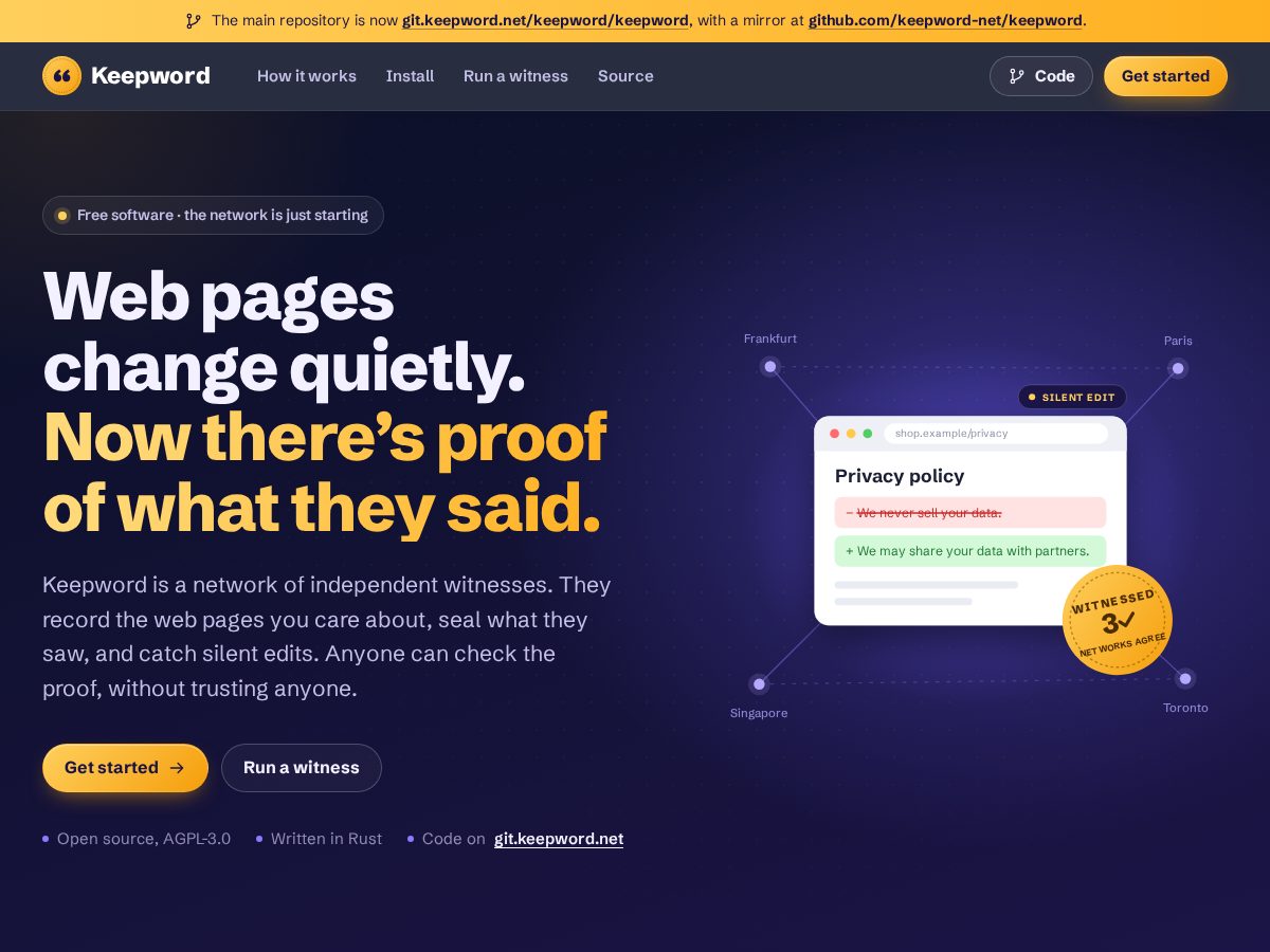 Landing-page snapshot of keepword.net