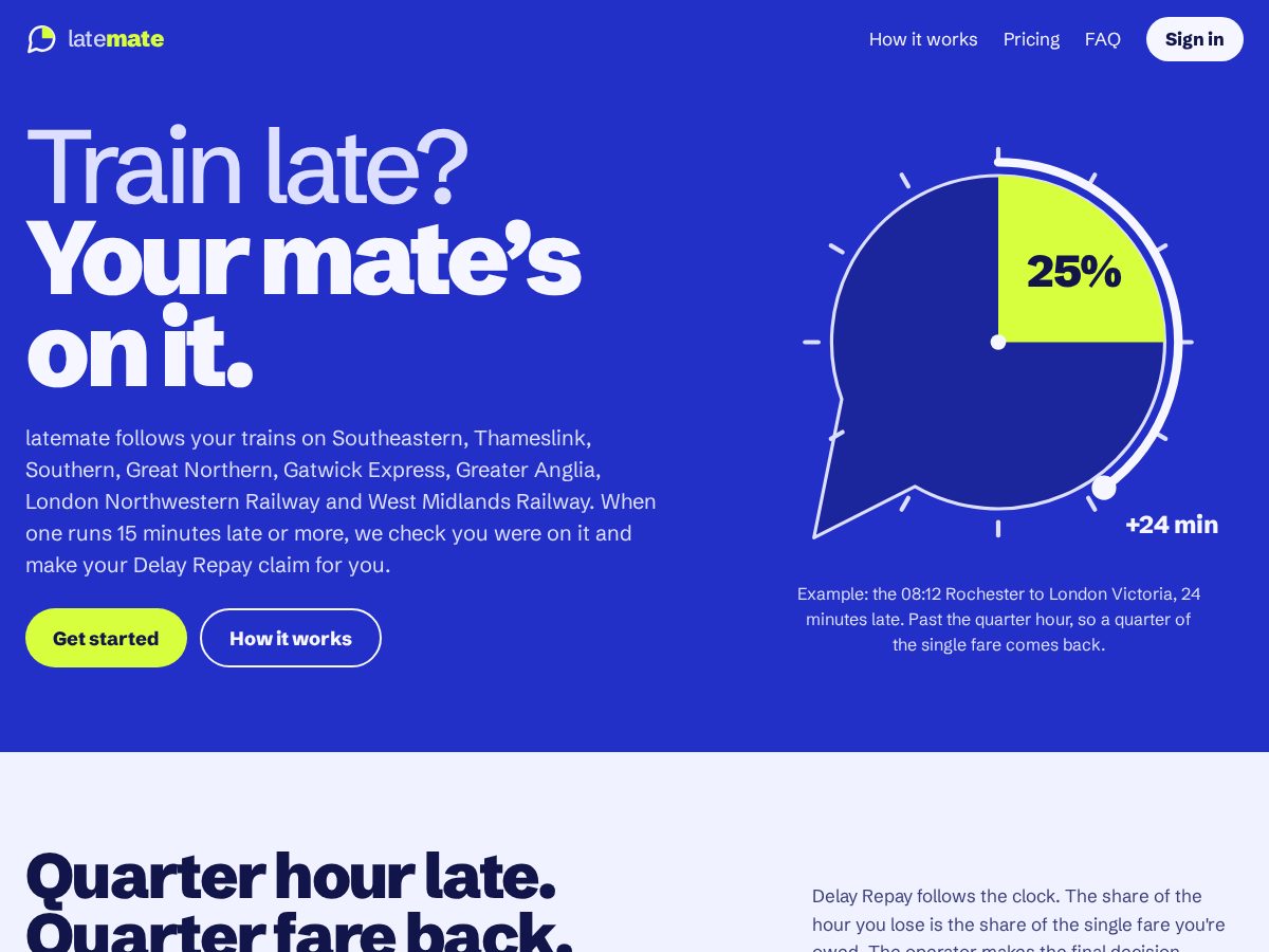 Landing-page snapshot of latemate.app