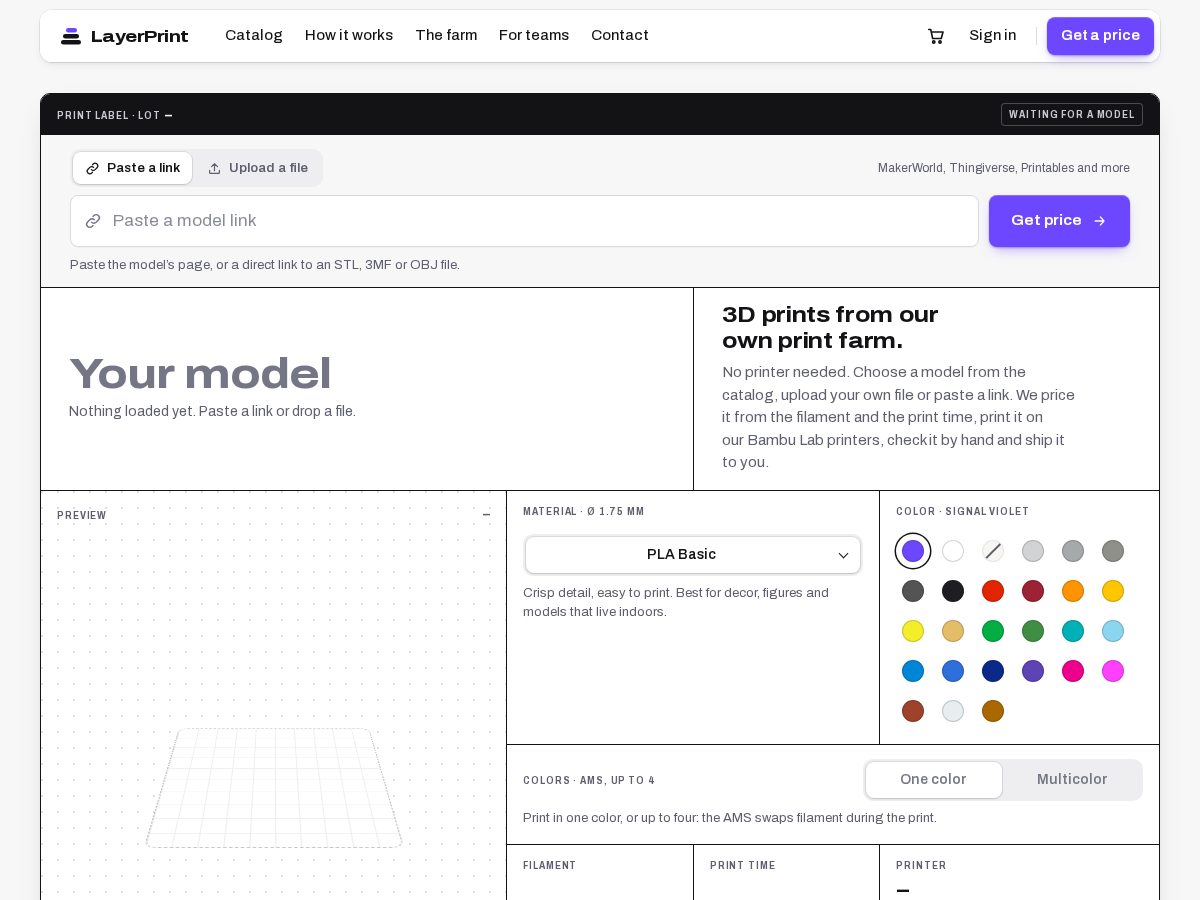Landing-page snapshot of layerprint.net