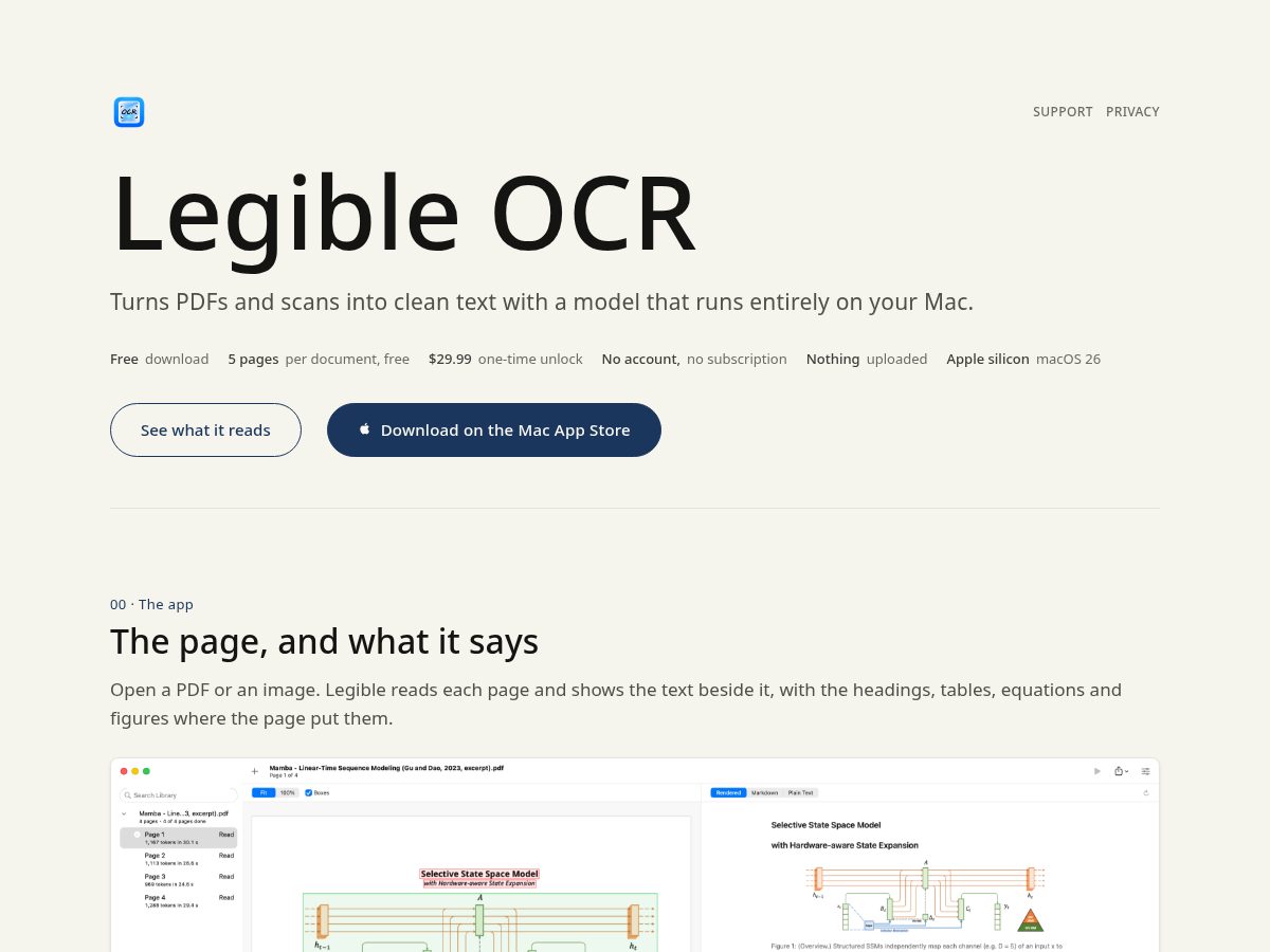 Landing-page snapshot of legibleocr.com