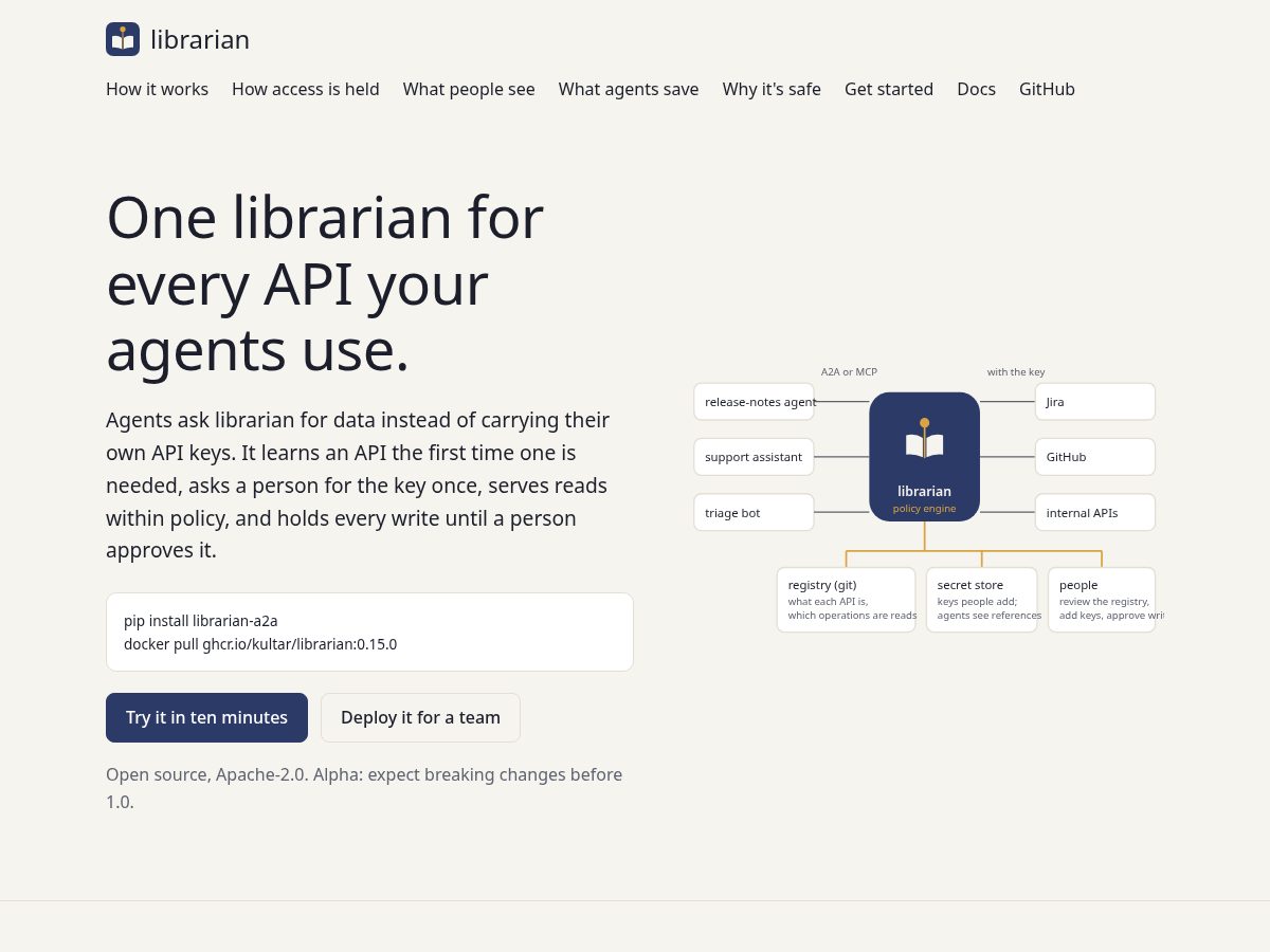 Landing-page snapshot of librarian-agent.com