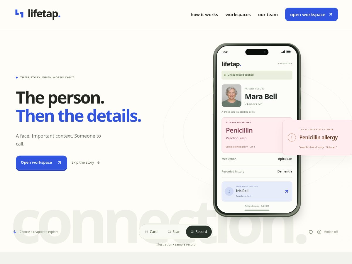 Landing-page snapshot of lifetap.health