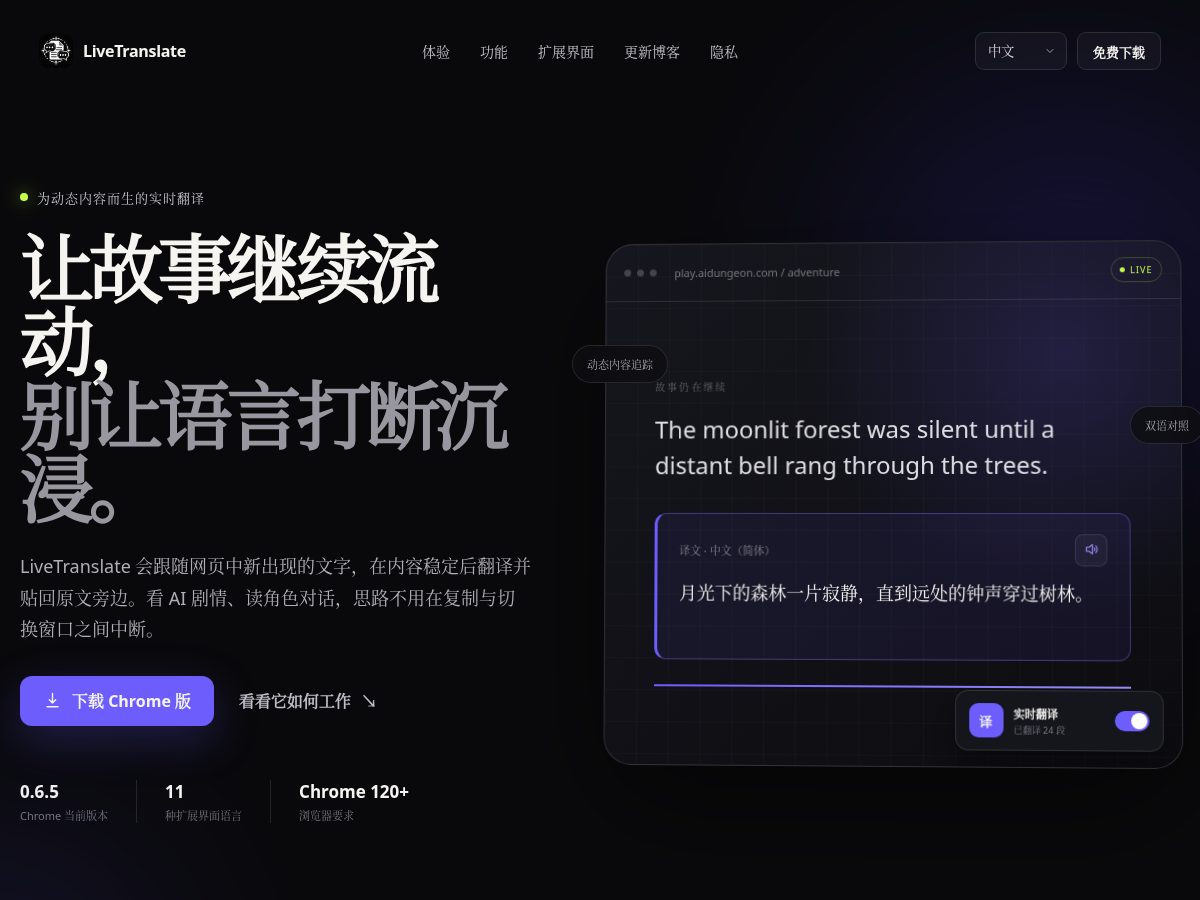 Landing-page snapshot of loretranslate.com