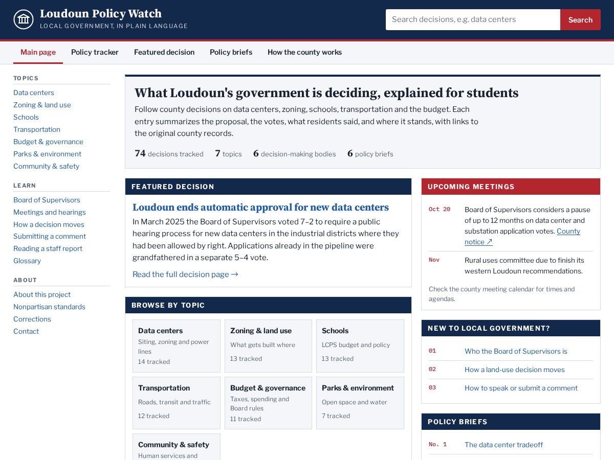 Landing-page snapshot of loudounpolicywatch.org