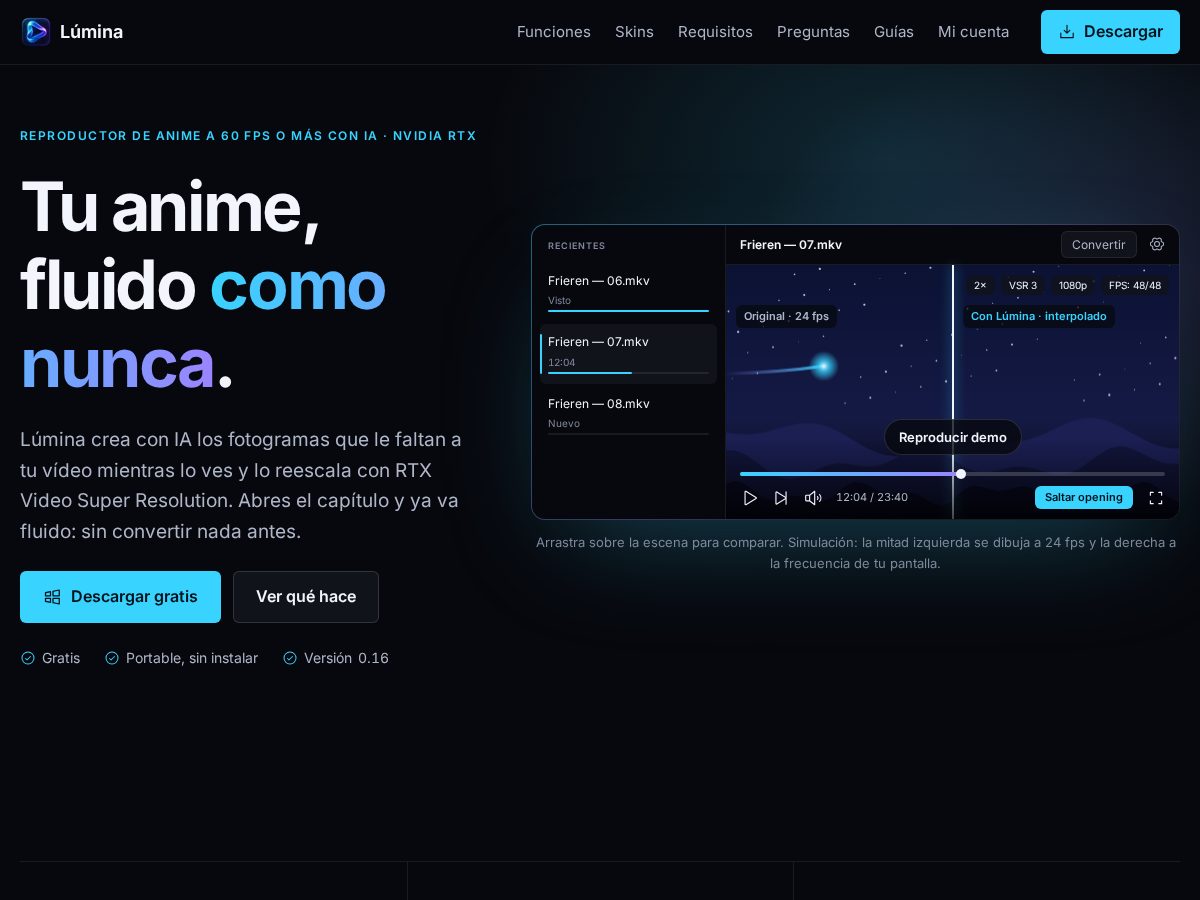 Landing-page snapshot of luminaplayer.app