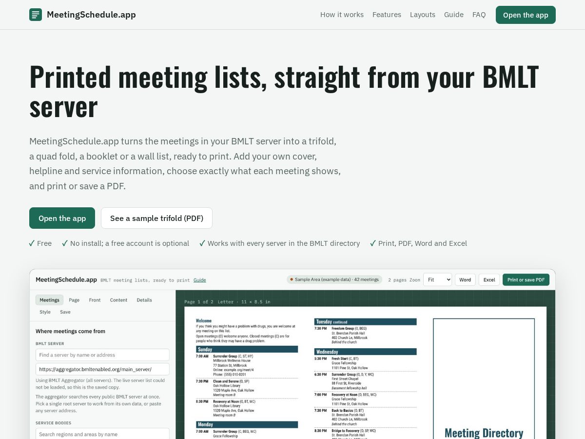 Landing-page snapshot of meetingschedule.app