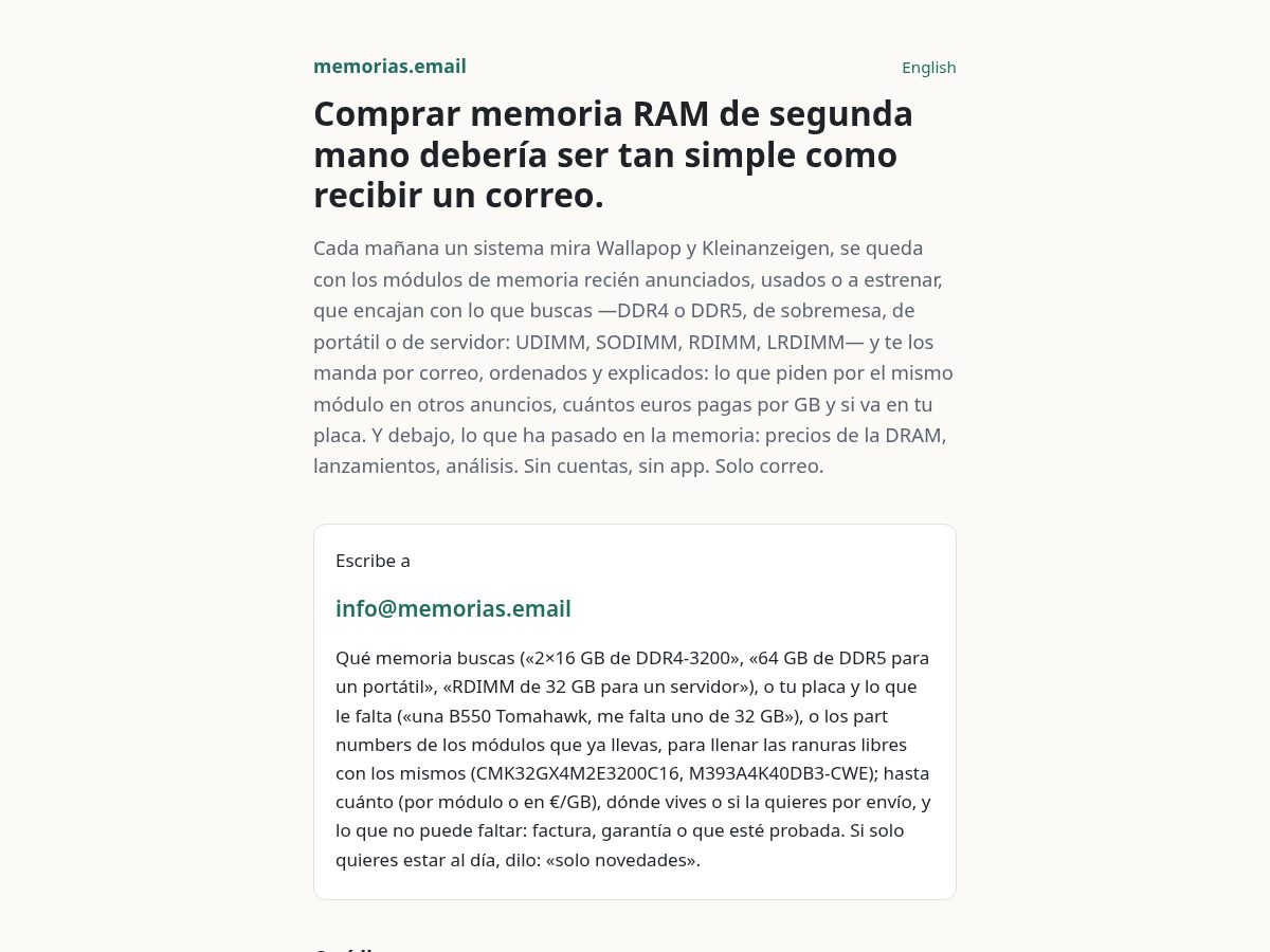 Landing-page snapshot of memorias.email