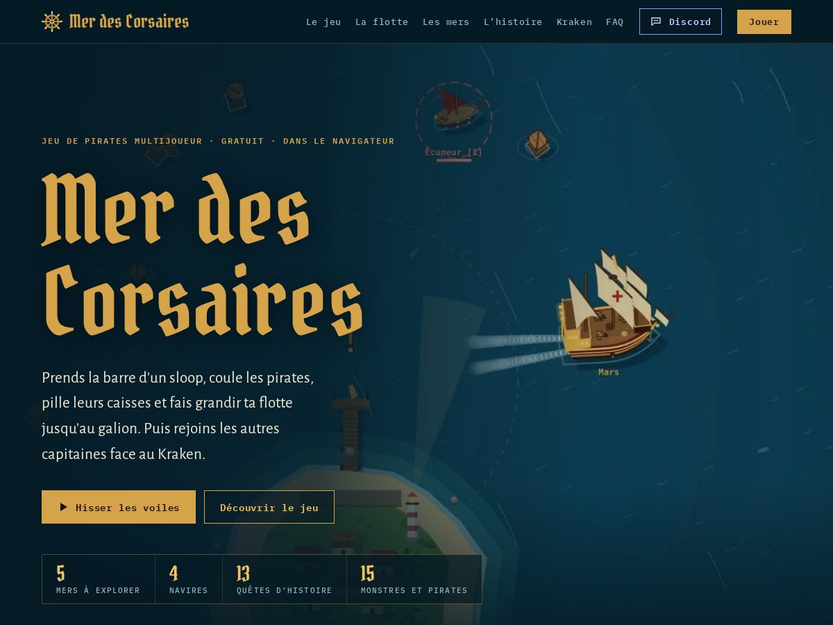 Landing-page snapshot of merdescorsaires.com