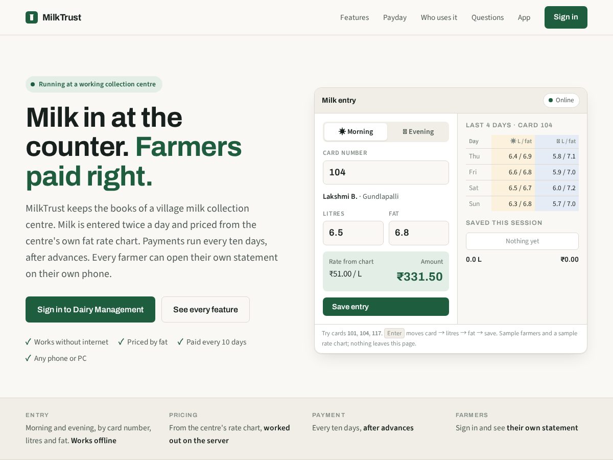 Landing-page snapshot of milktrust.com