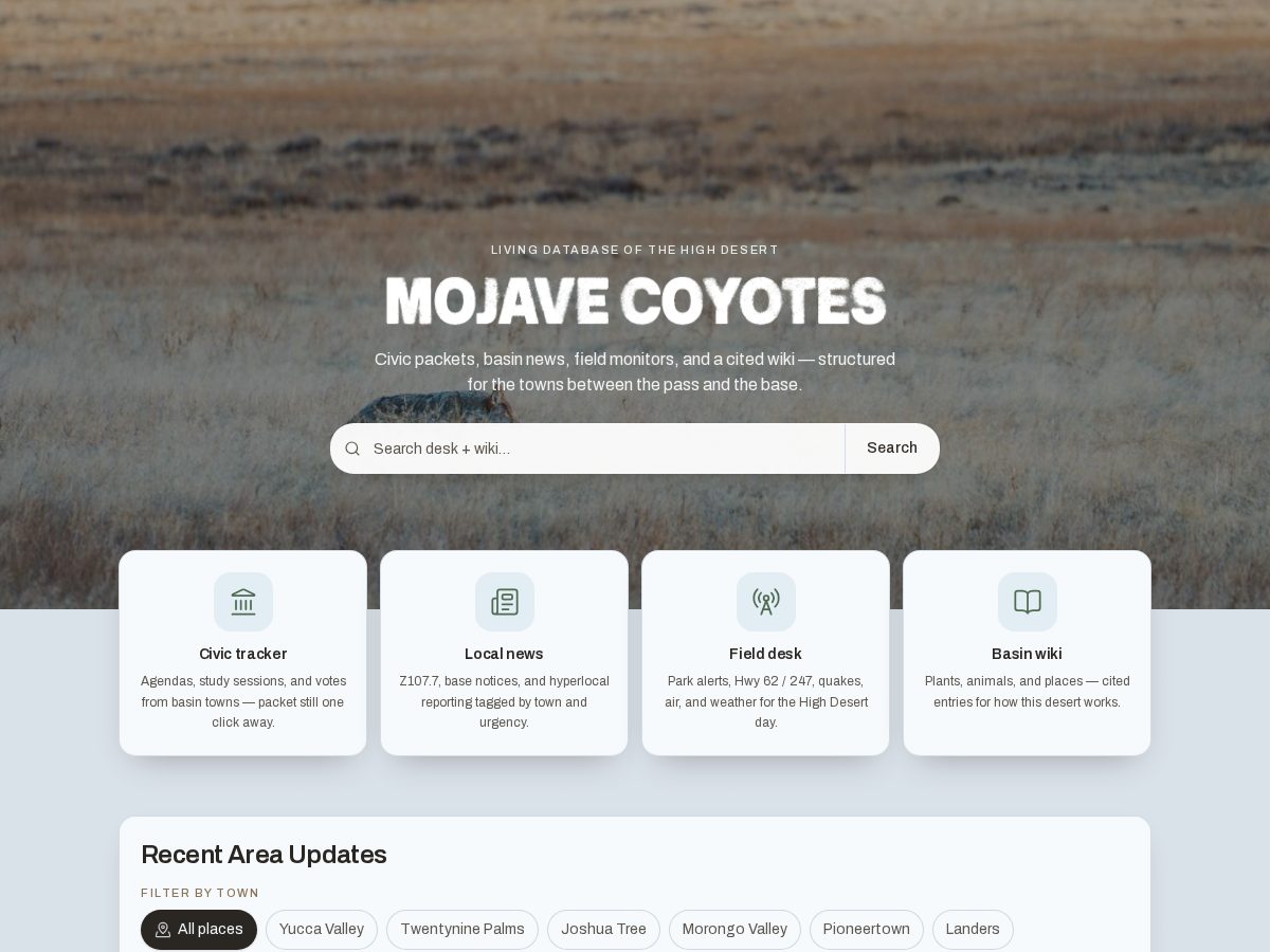 Landing-page snapshot of mojavecoyotes.com
