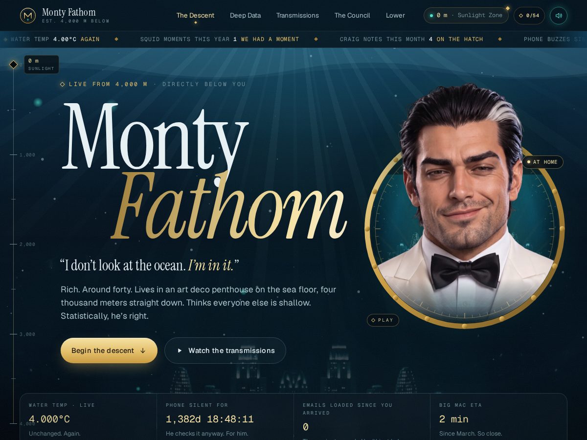 Landing-page snapshot of montyfathom.com