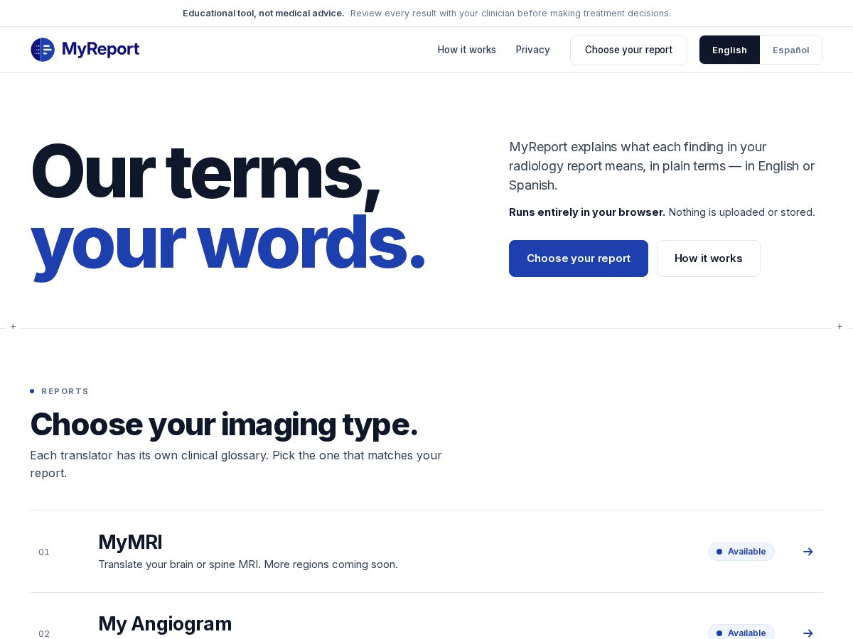 Landing-page snapshot of myimaging.report