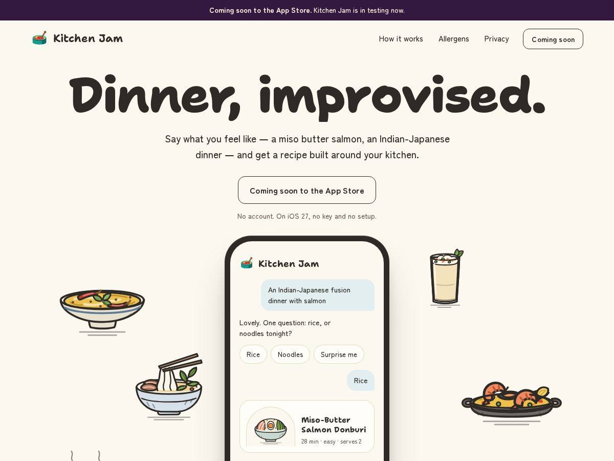 Landing-page snapshot of mykitchenjam.app