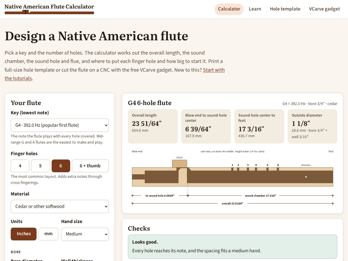 Landing-page snapshot of naflutecalculator.com