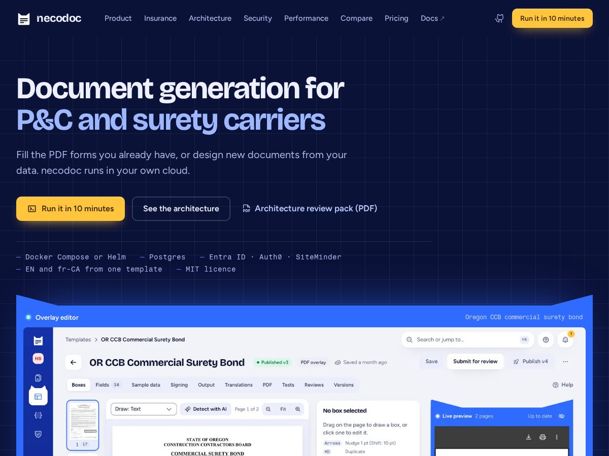 Landing-page snapshot of necodoc.com