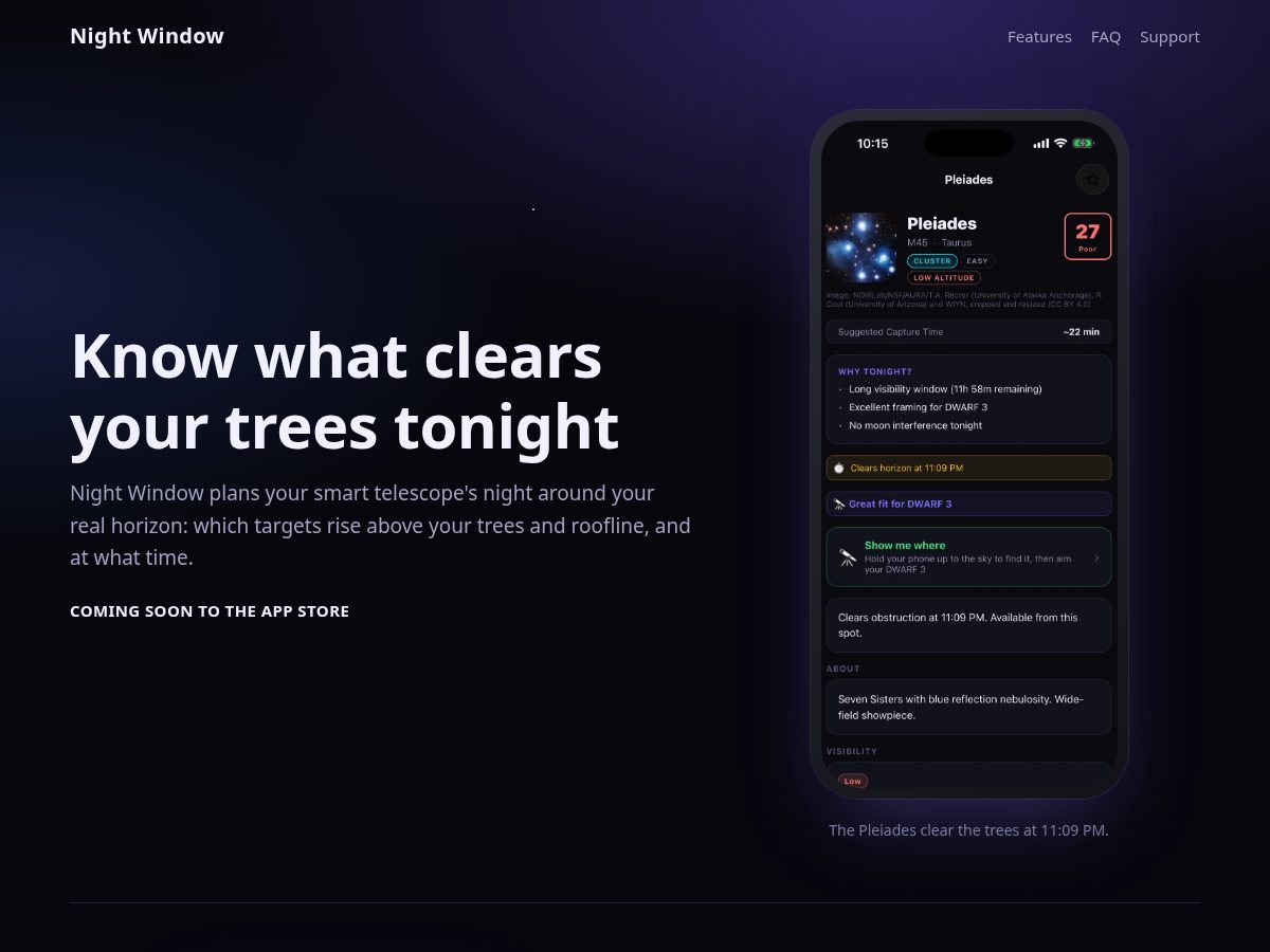Landing-page snapshot of nightwindow.app