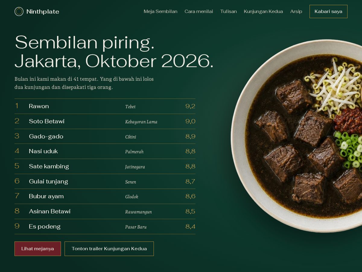 Landing-page snapshot of ninthplate.com