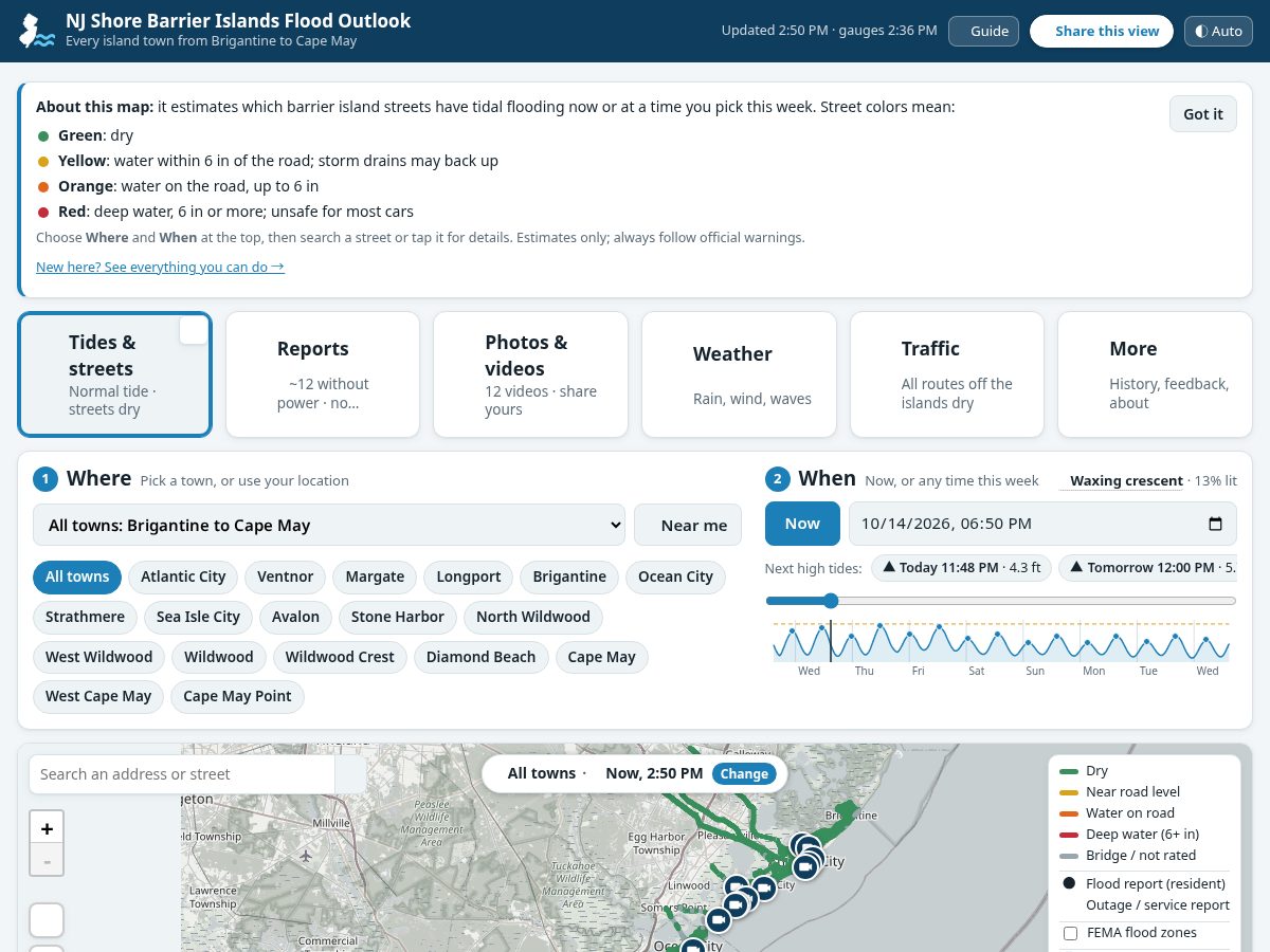 Landing-page snapshot of njshoretides.com
