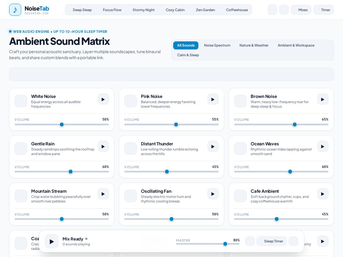 Landing-page snapshot of noisetab.com