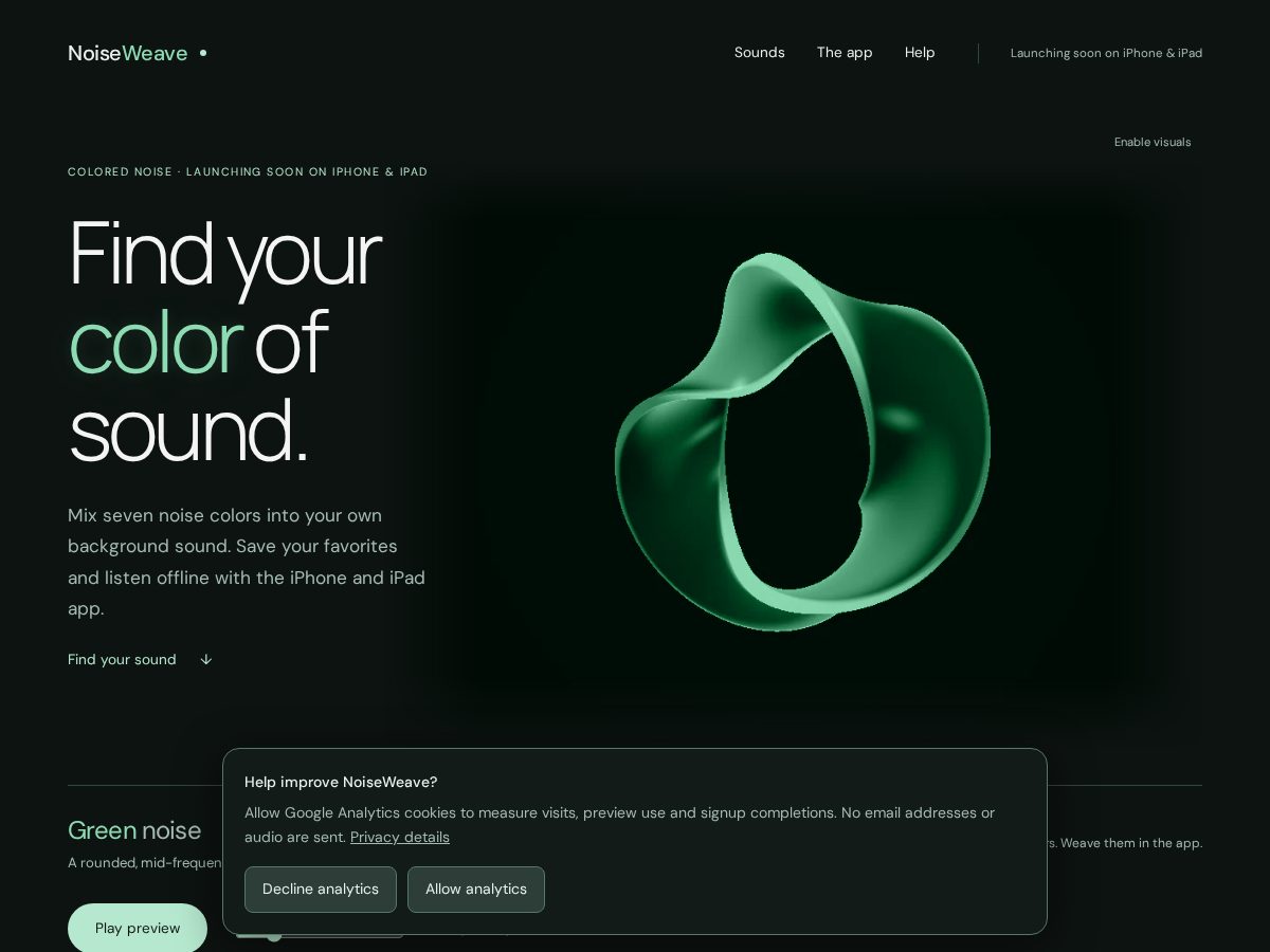 Landing-page snapshot of noiseweave.app