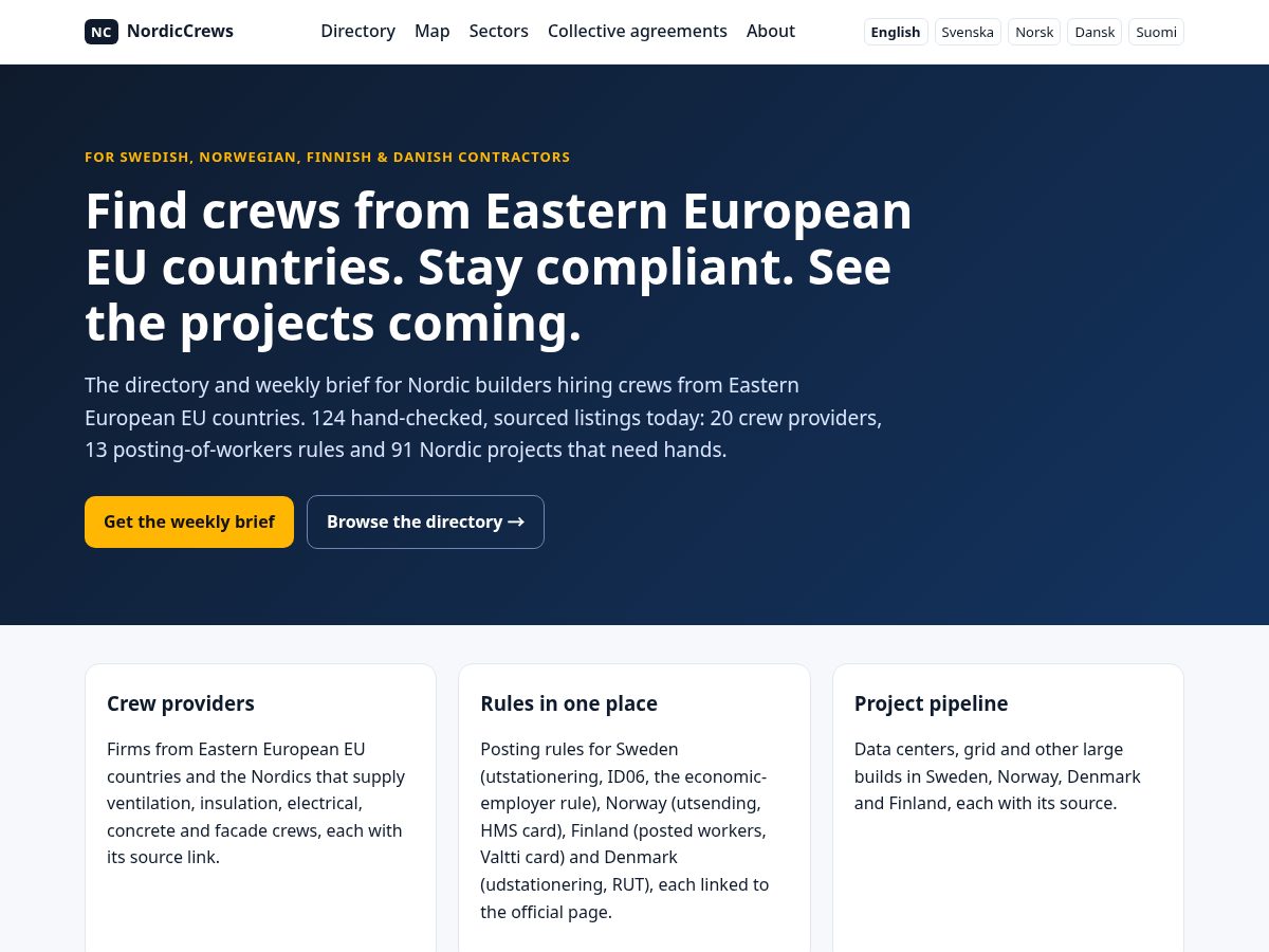 Landing-page snapshot of nordiccrews.com