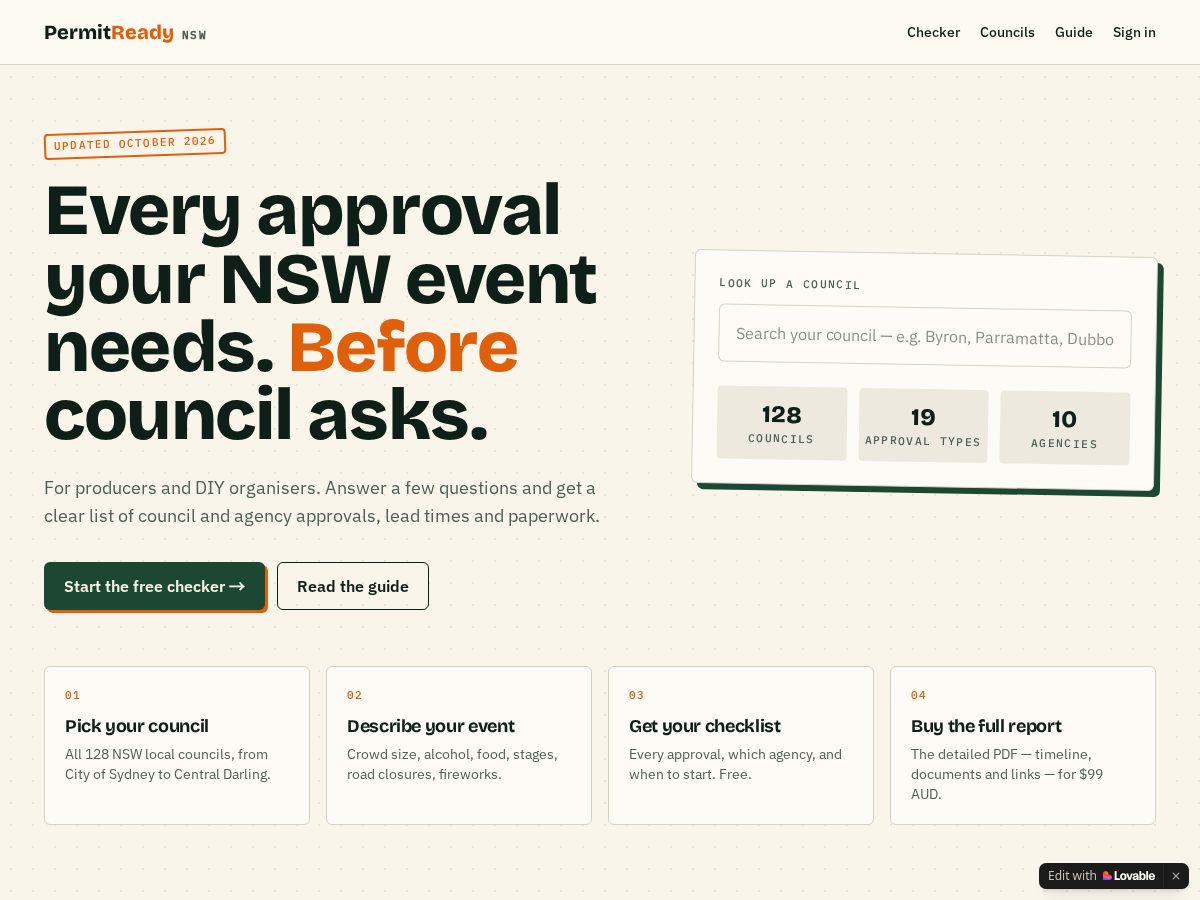 Landing-page snapshot of nswpermitready.com