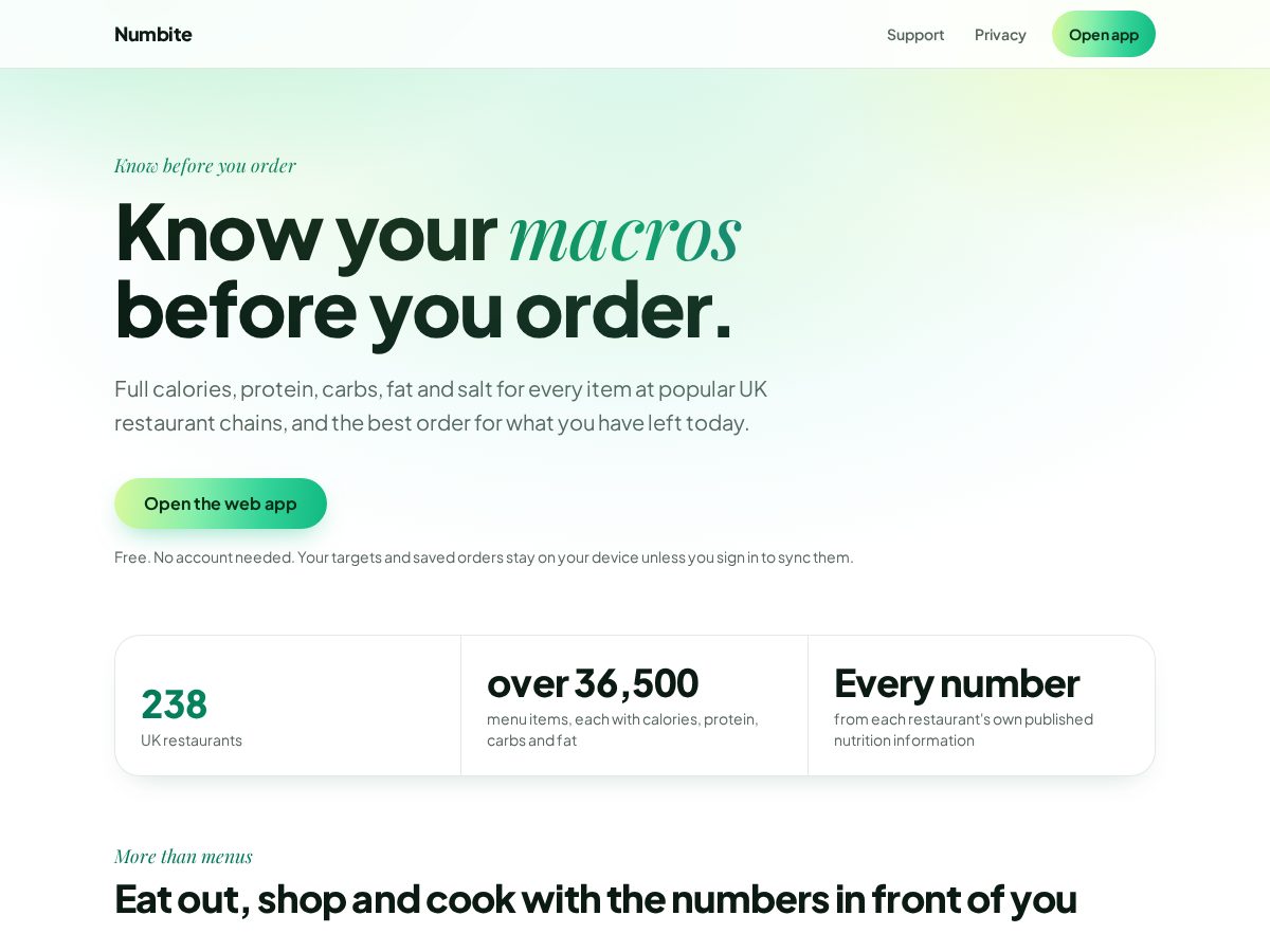 Landing-page snapshot of numbite.com