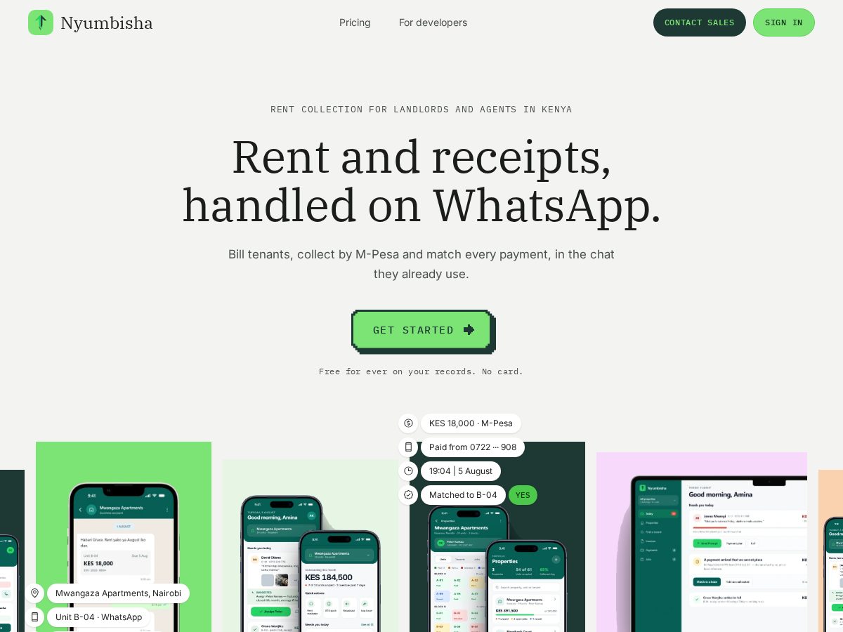 Landing-page snapshot of nyumbisha.com