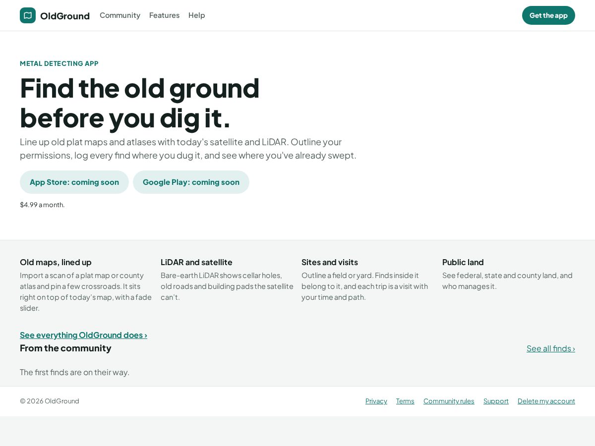 Landing-page snapshot of oldgroundapp.com